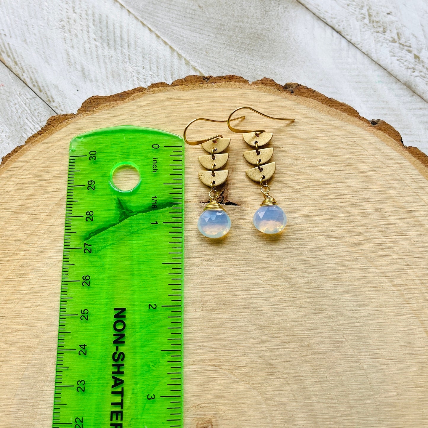 Geometric Brass Opalite Earrings