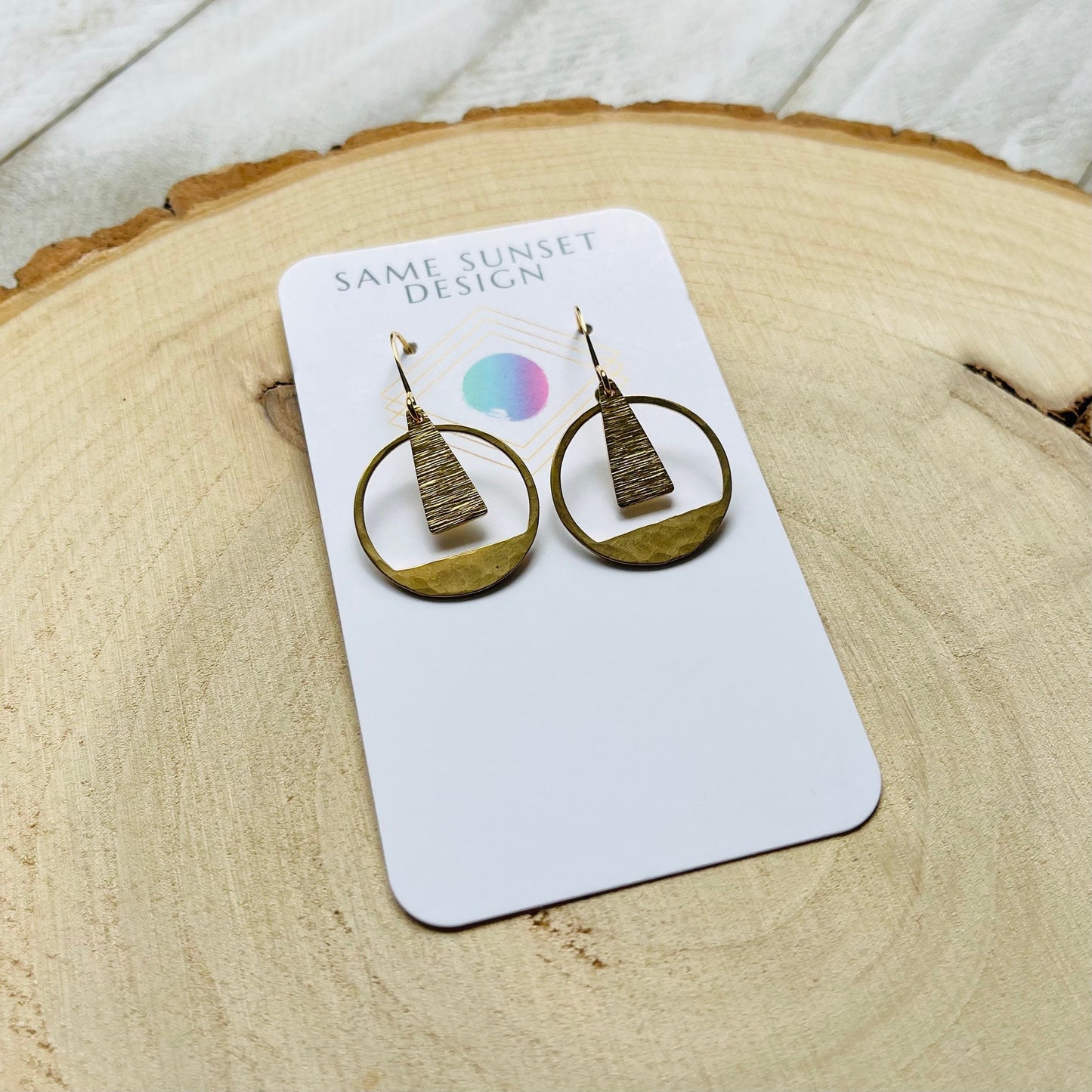 Hammered Geometric Brass Earrings