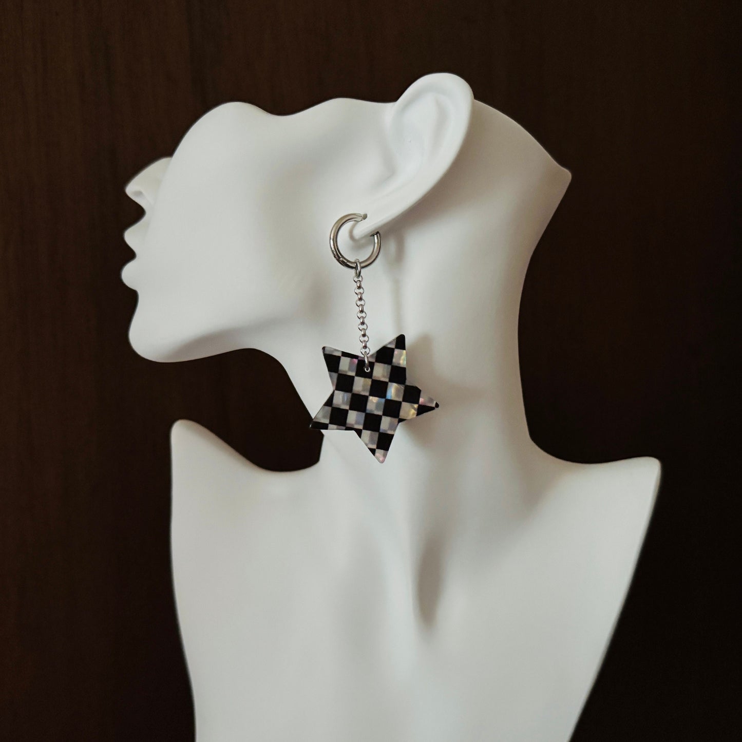 Checkered Star Huggie Hoop Earrings