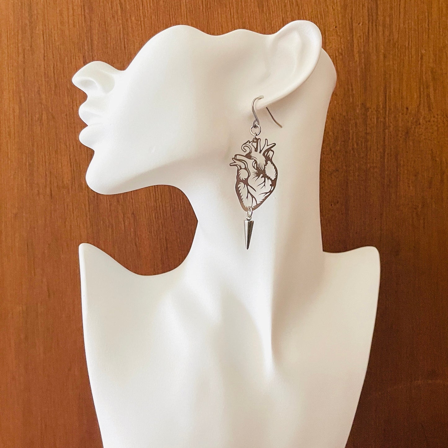 Silver Anatomical Heart Spike Earrings