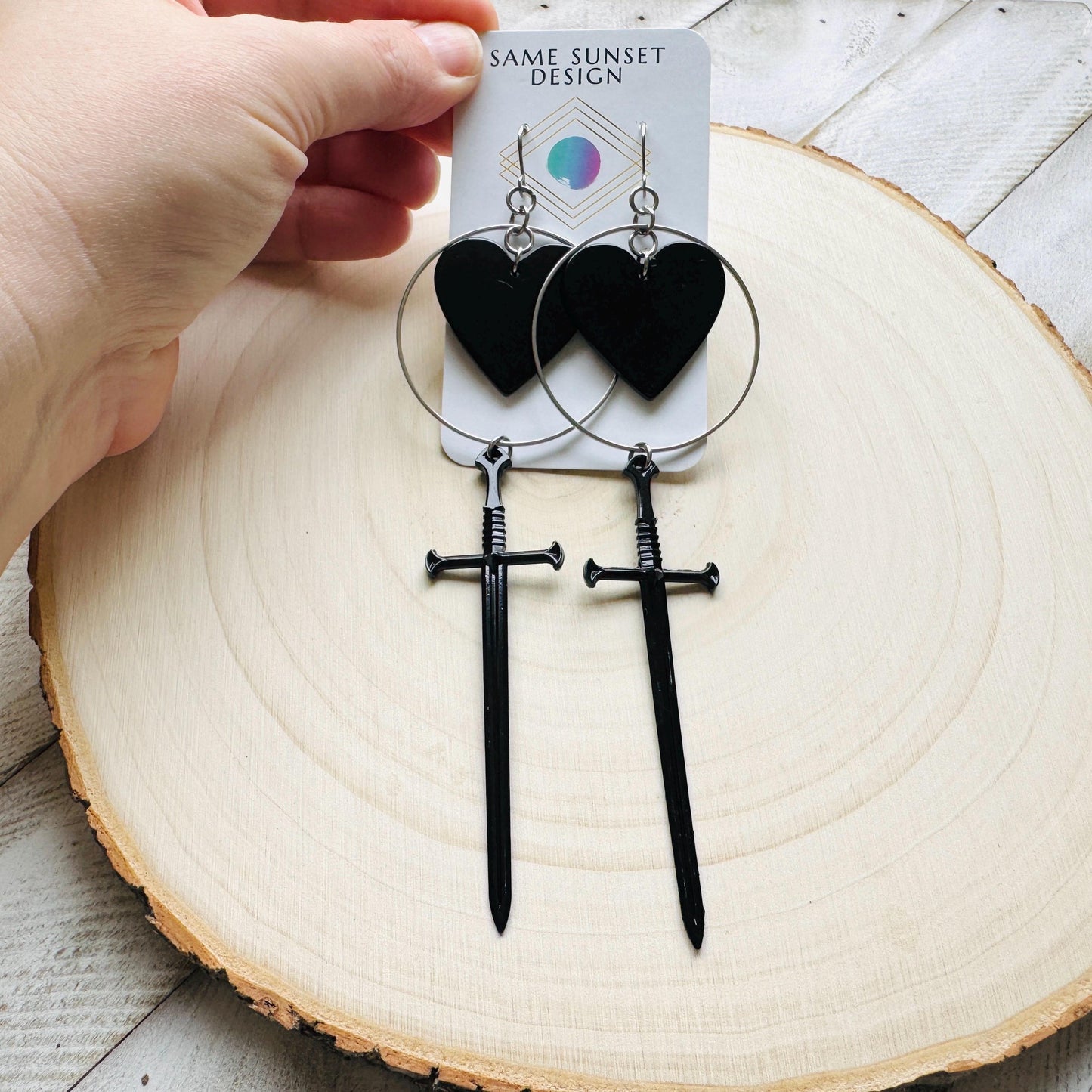 Black Heart Sword Earrings