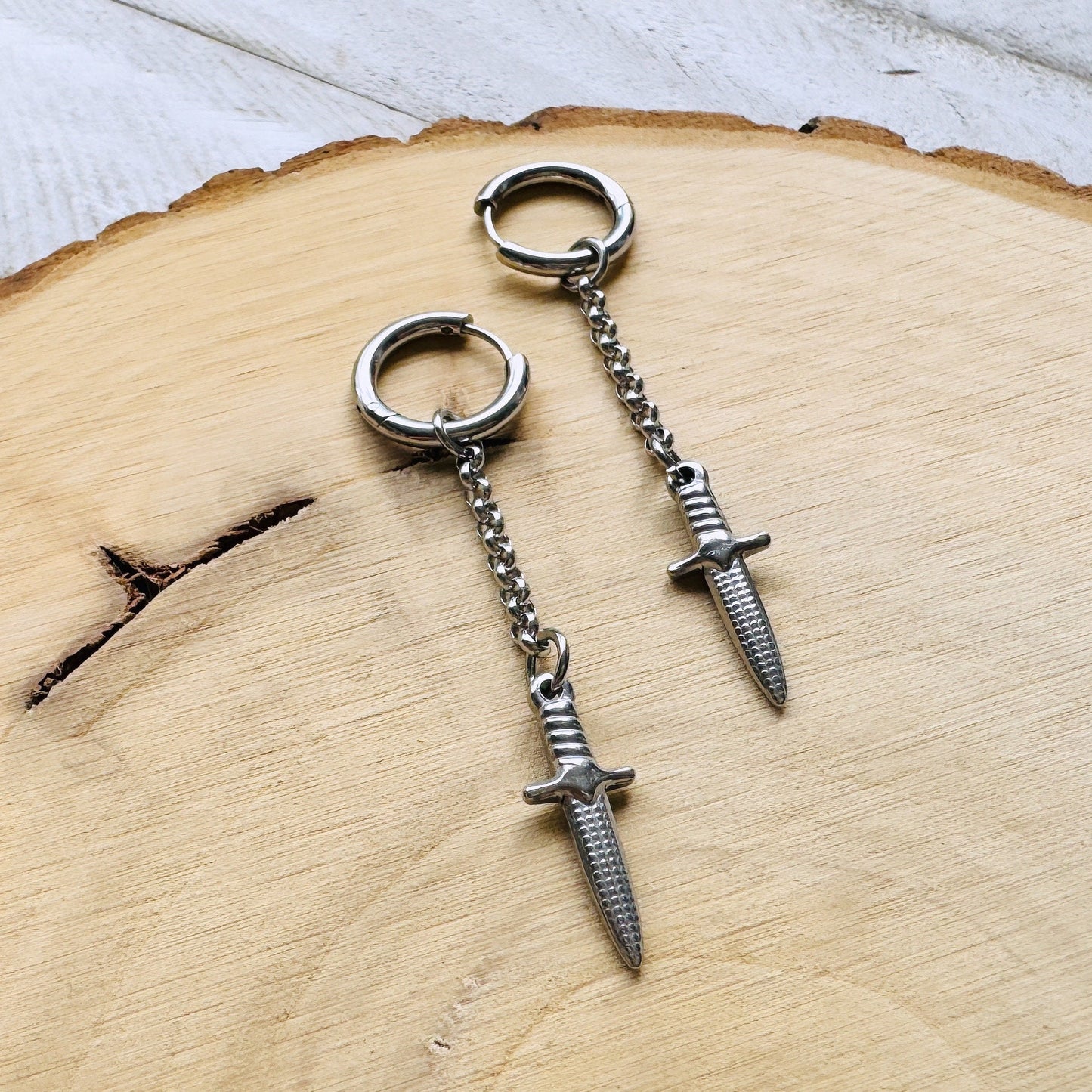 Silver Dagger Huggie Hoop Earrings