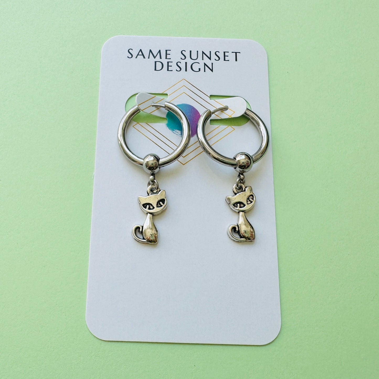 Silver Cat Huggie Hoop Earrings