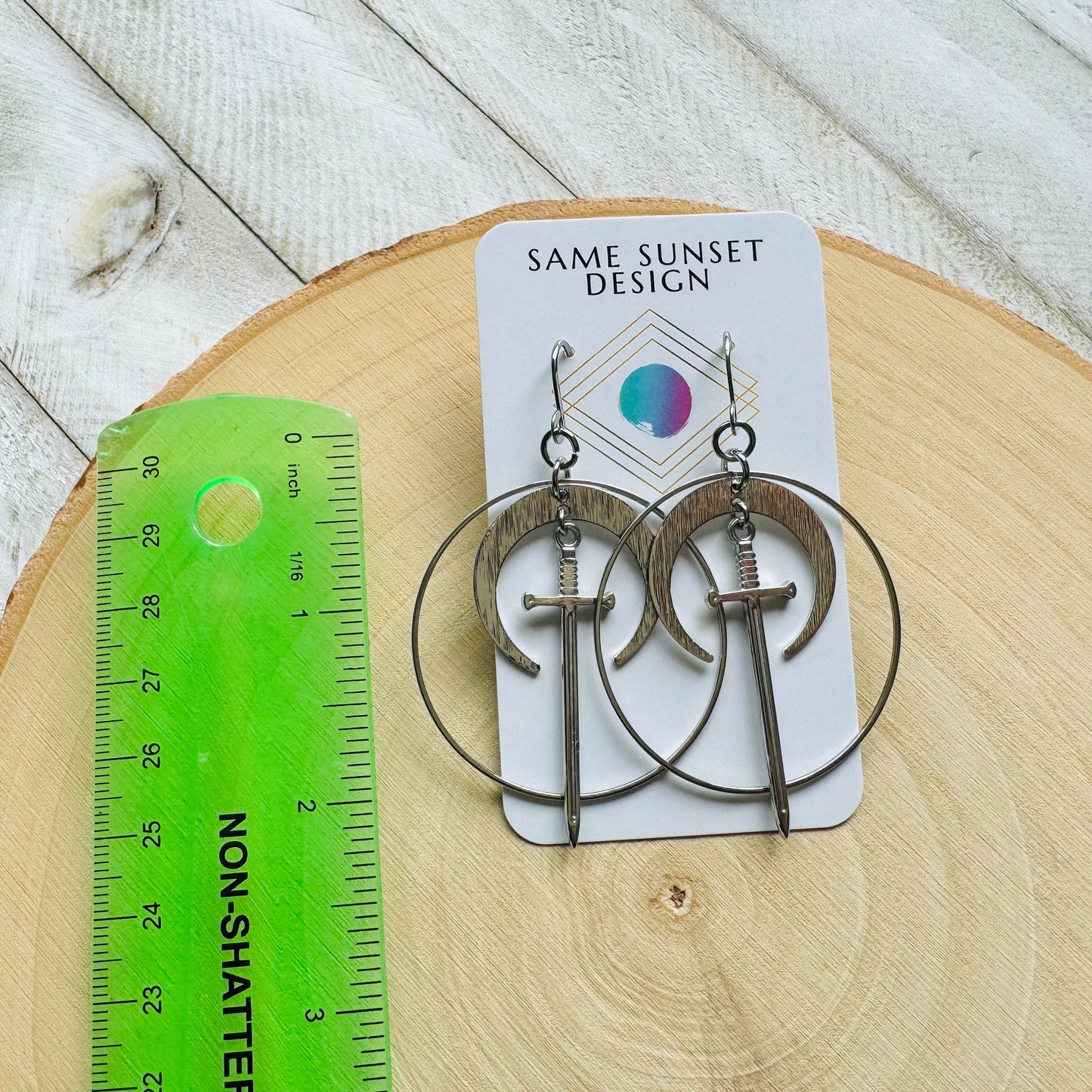 Stainless Steel Sword Moon Hoop Earrings