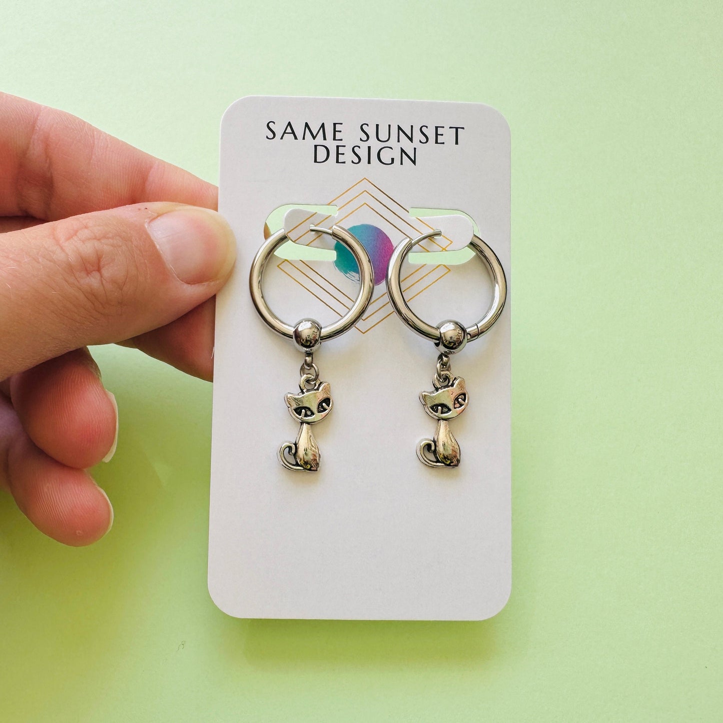 Silver Cat Huggie Hoop Earrings