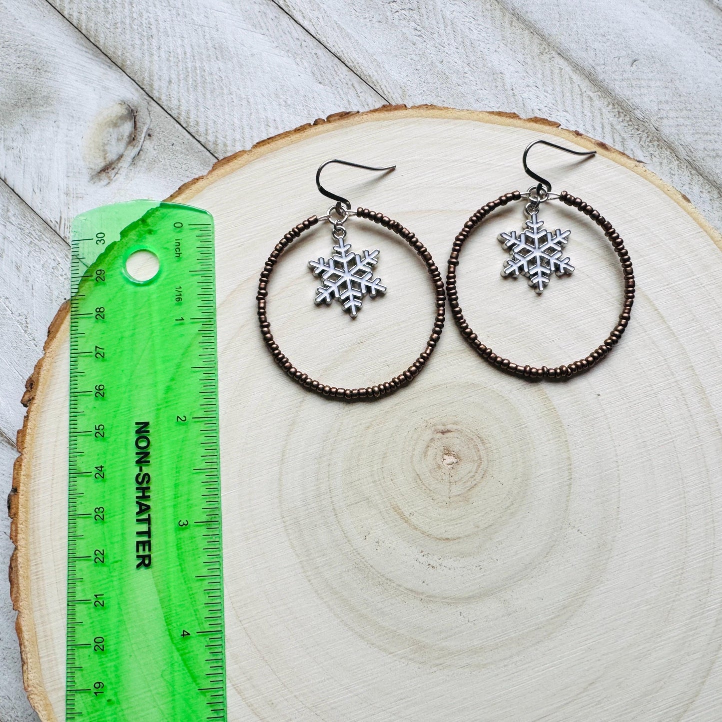 Snowflake Beaded Hoop Earrings