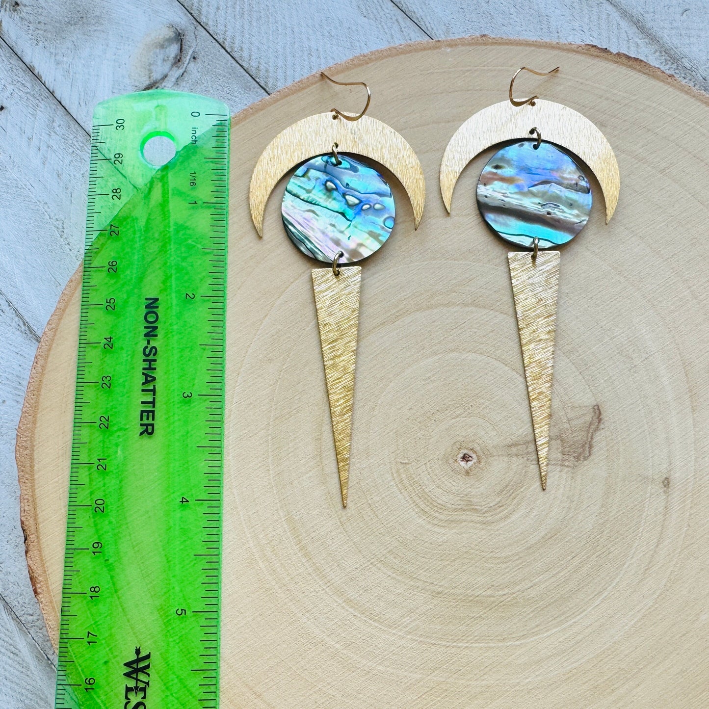 Abalone Brass Moon Earrings