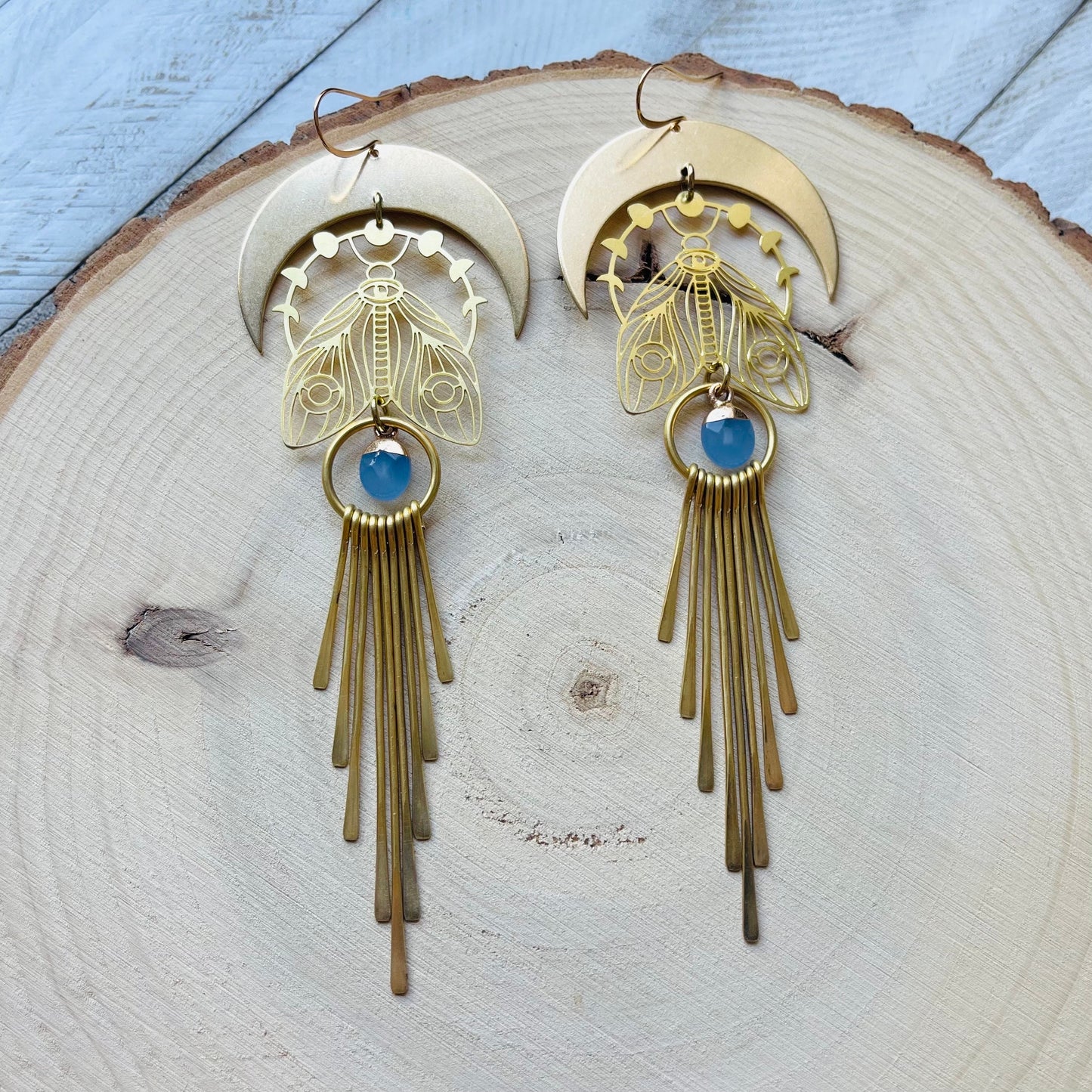 Jade Moth Moon Fringe Earrings