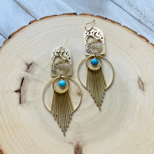 Turquoise Fringe Mushroom Earrings