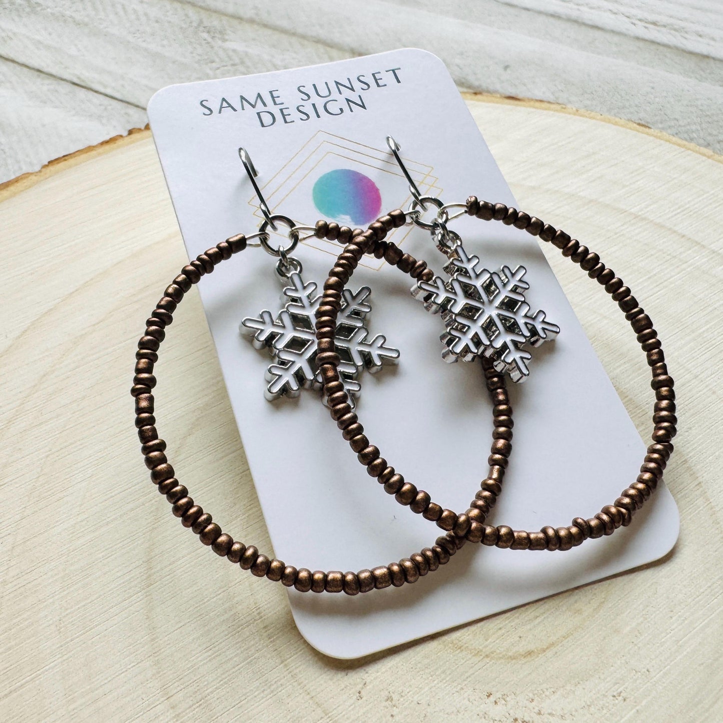 Snowflake Beaded Hoop Earrings