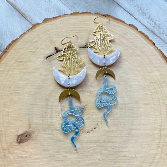 Mushroom Snake Moon Earrings