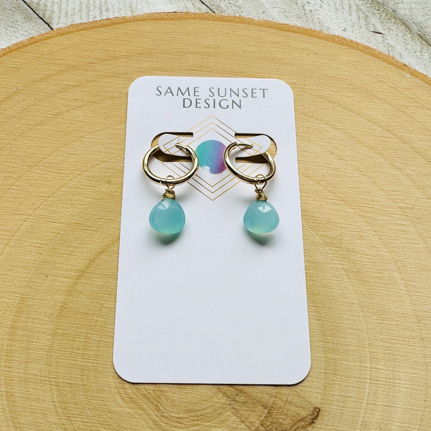 Aqua Chalcedony Huggie Hoop Earrings