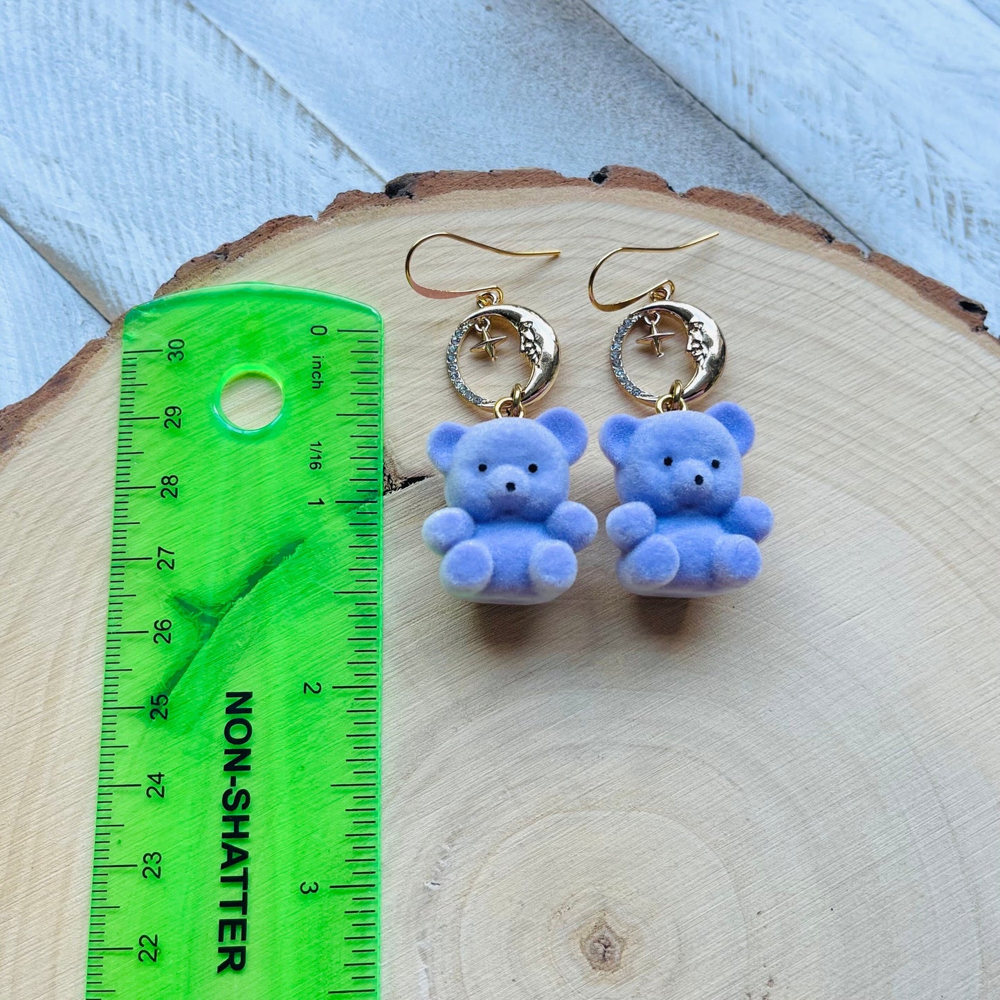 Purple Teddy Bear Moon Earrings