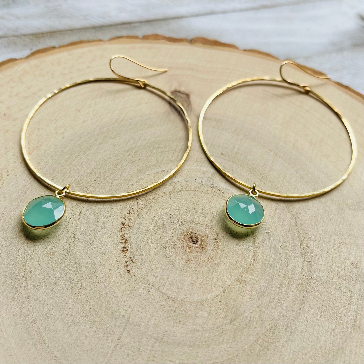 Aqua Chalcedony Hoop Earrings