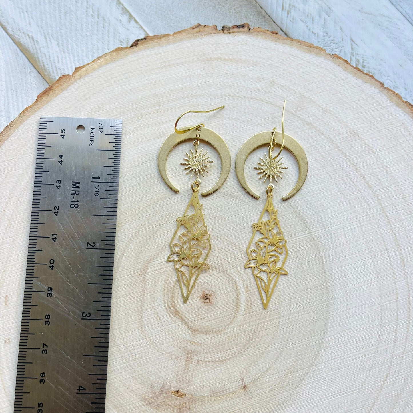 Brass Moon Flower Earrings