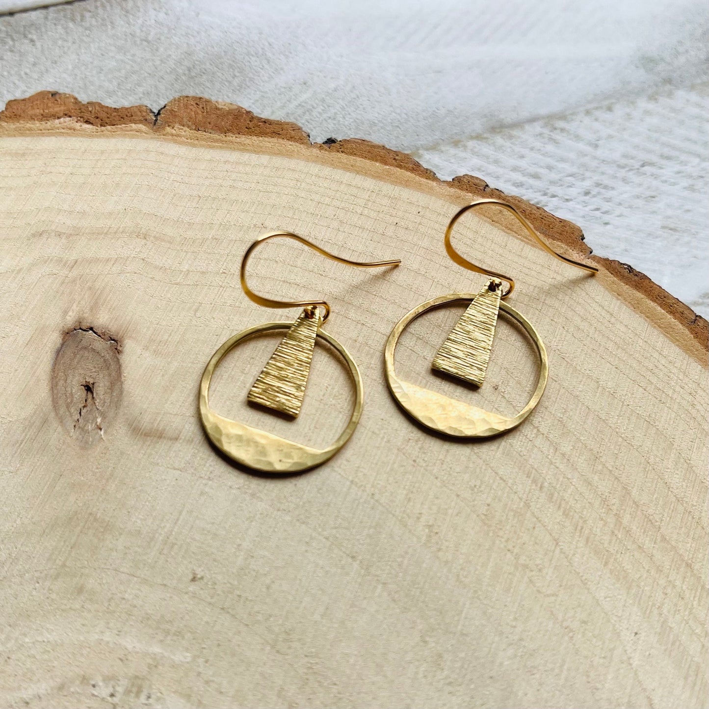 Hammered Geometric Brass Earrings