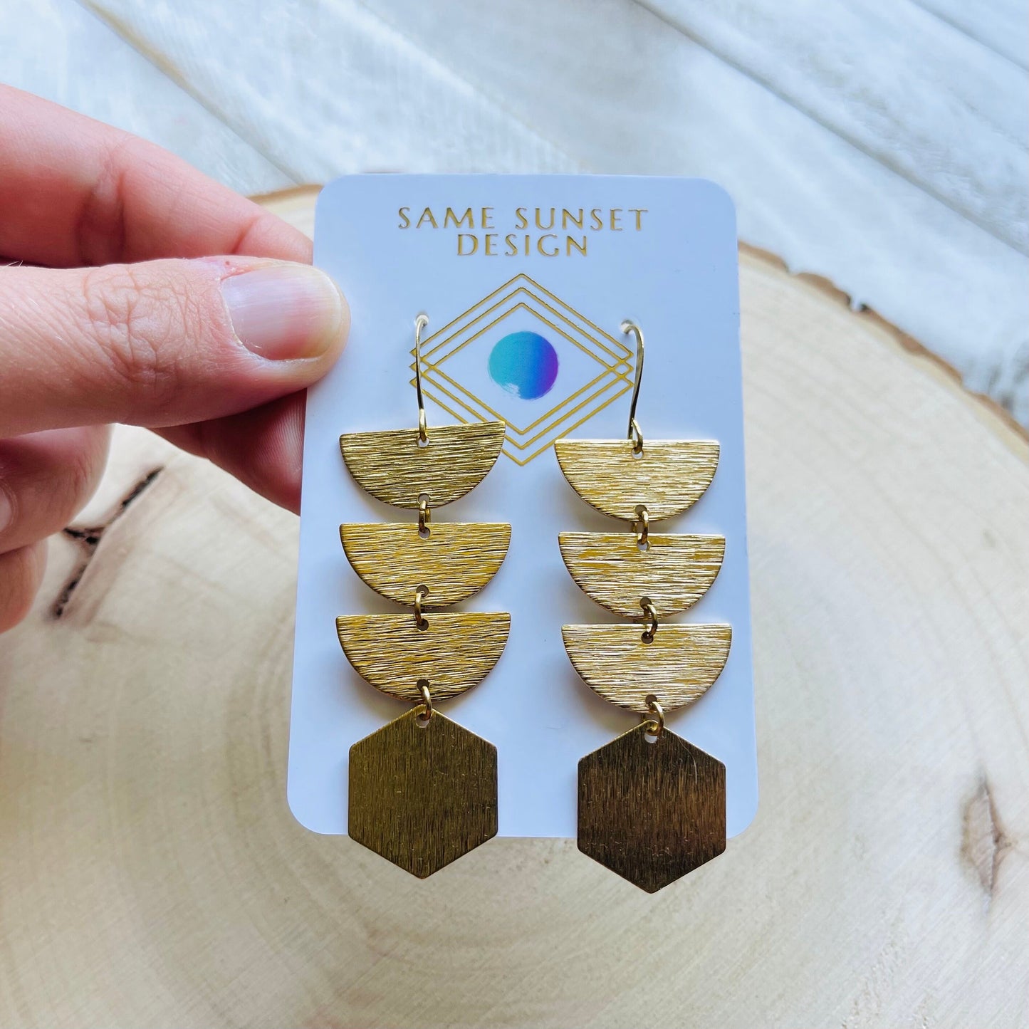 Geometric Brass Dangle Earrings