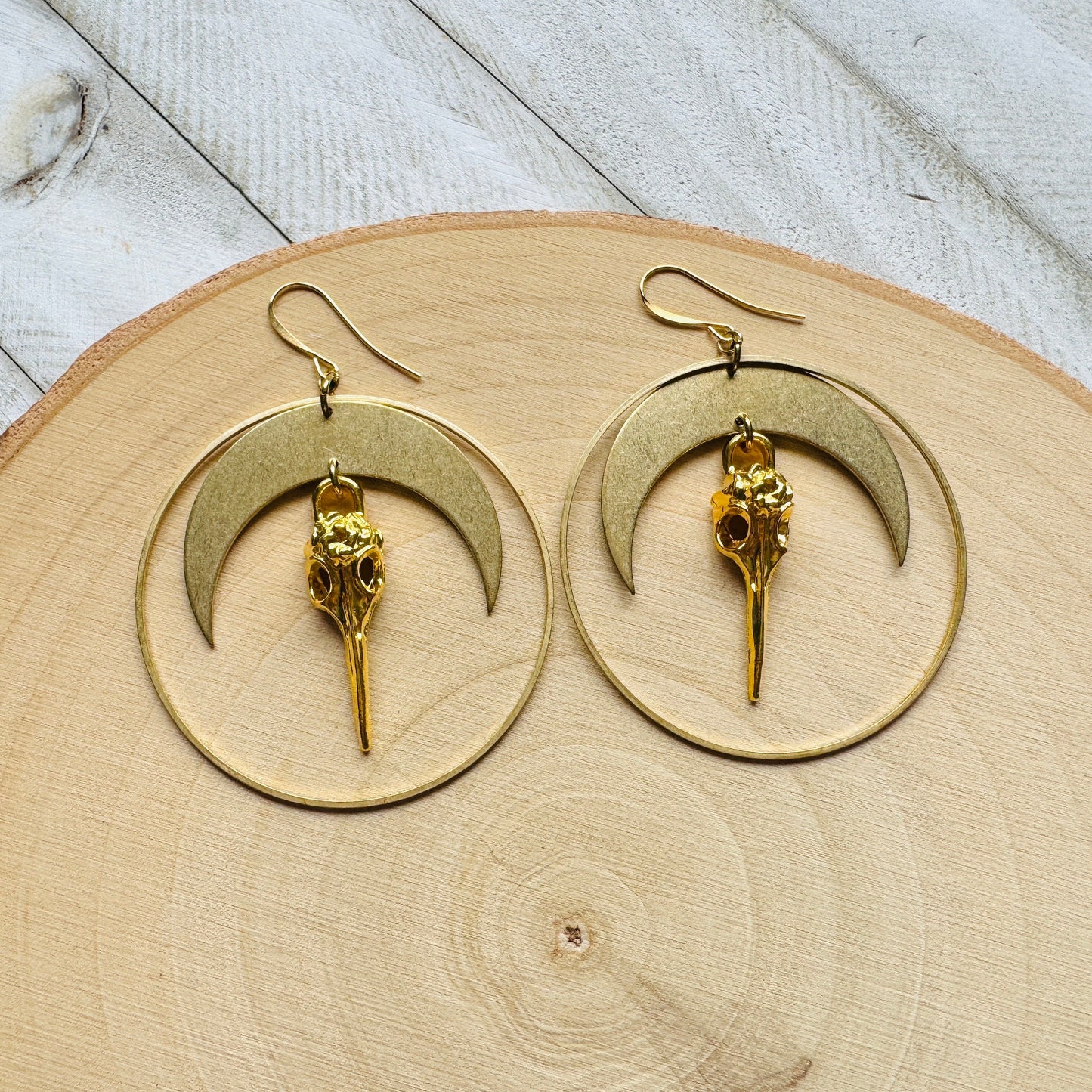 Bird Skull Moon Earrings