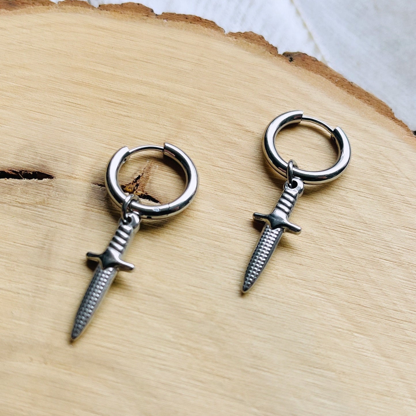 Dagger Huggie Hoop Earrings