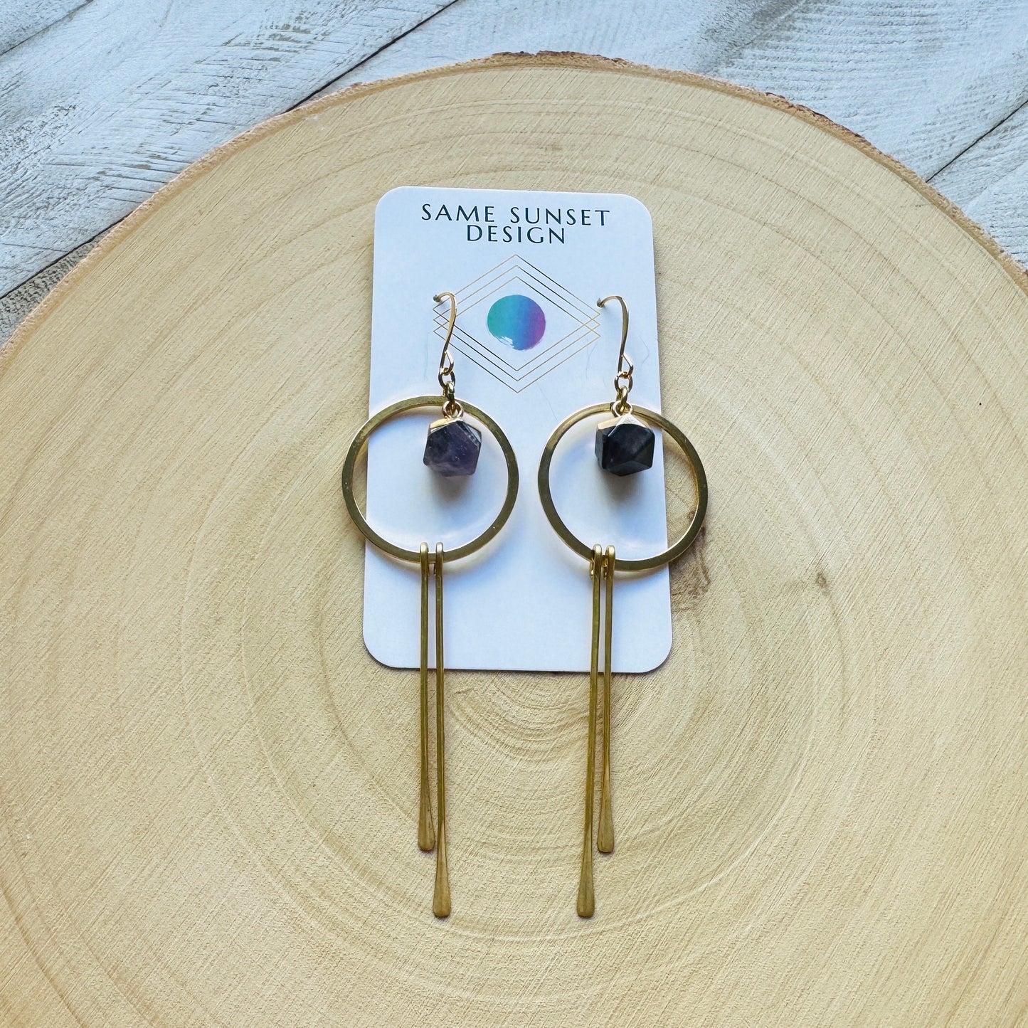 Amethyst Hoop Fringe Earrings