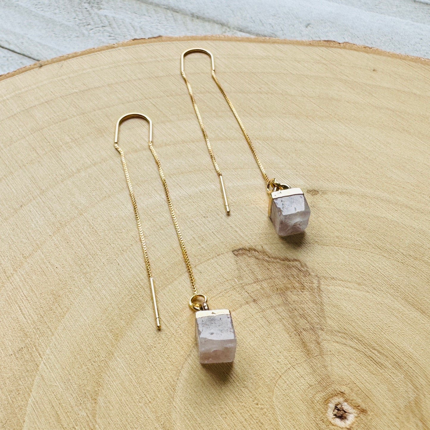 Rose Quartz Threader Earrings
