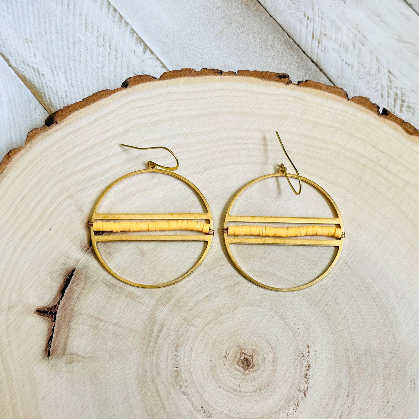Yellow Heishi Bead Hoop Earrings
