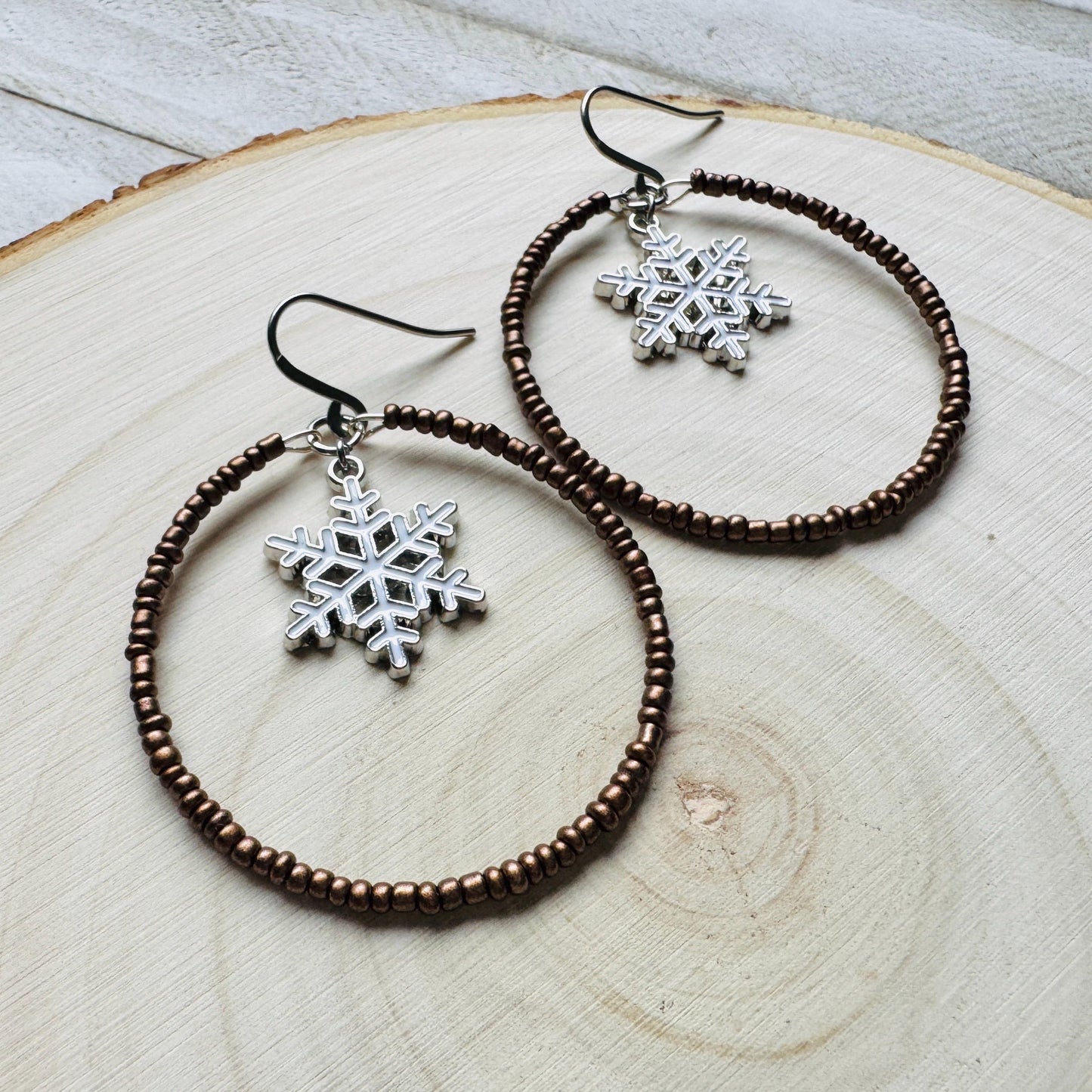 Snowflake Beaded Hoop Earrings