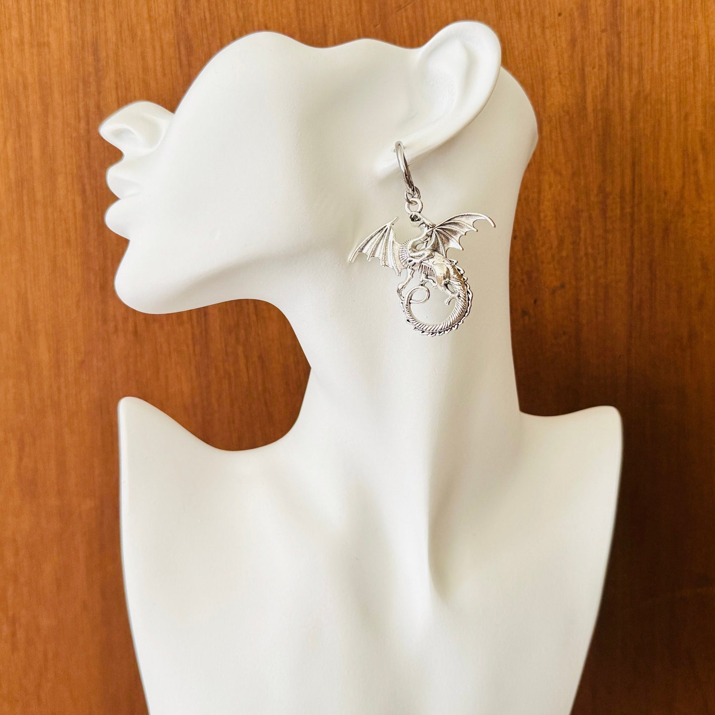 Silver Dragon Huggie Hoop Earrings