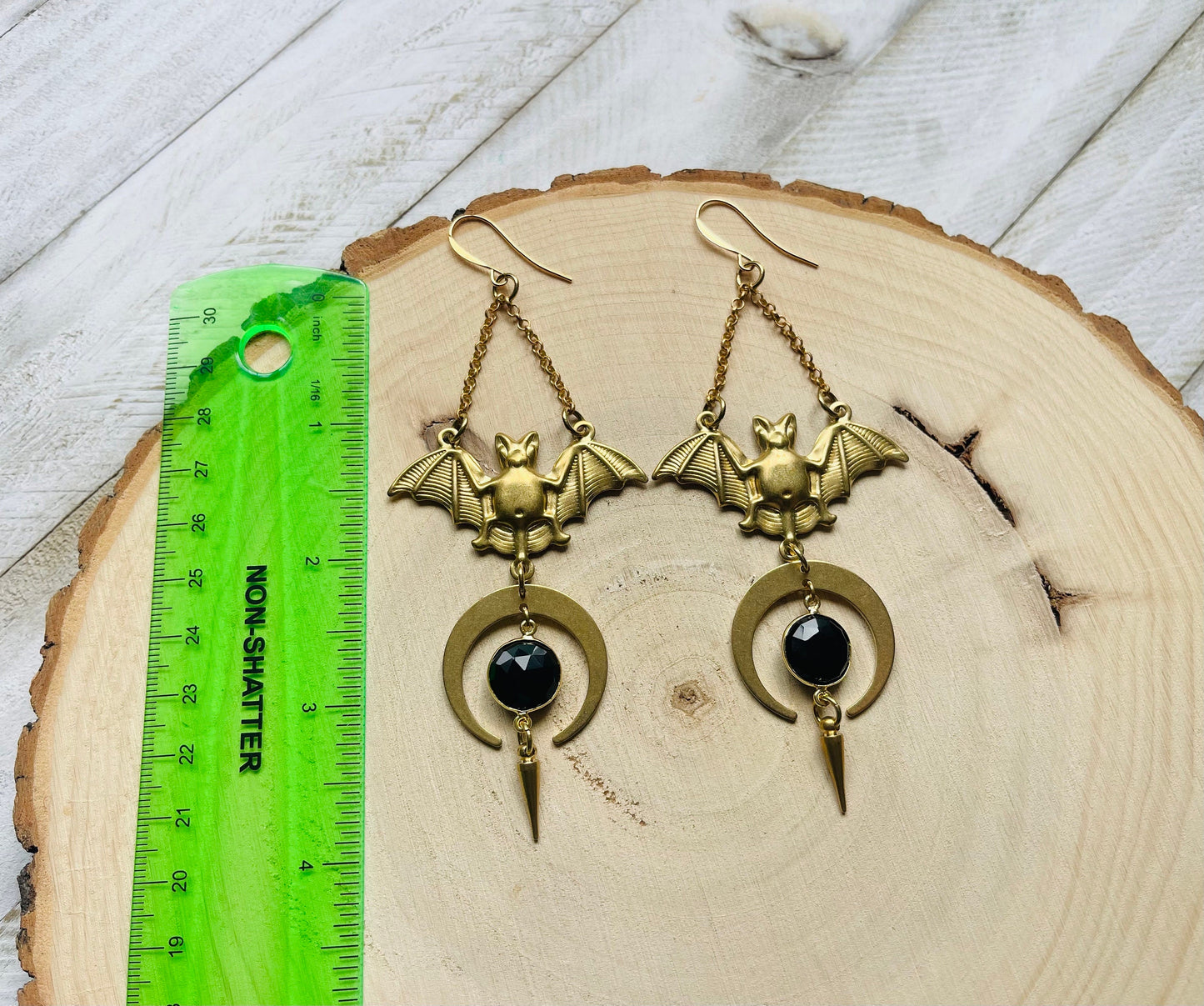 Onyx Bat Moon Earrings