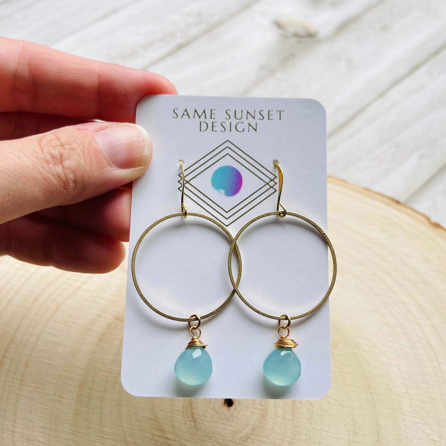 Aqua Chalcedony Hoop Earrings