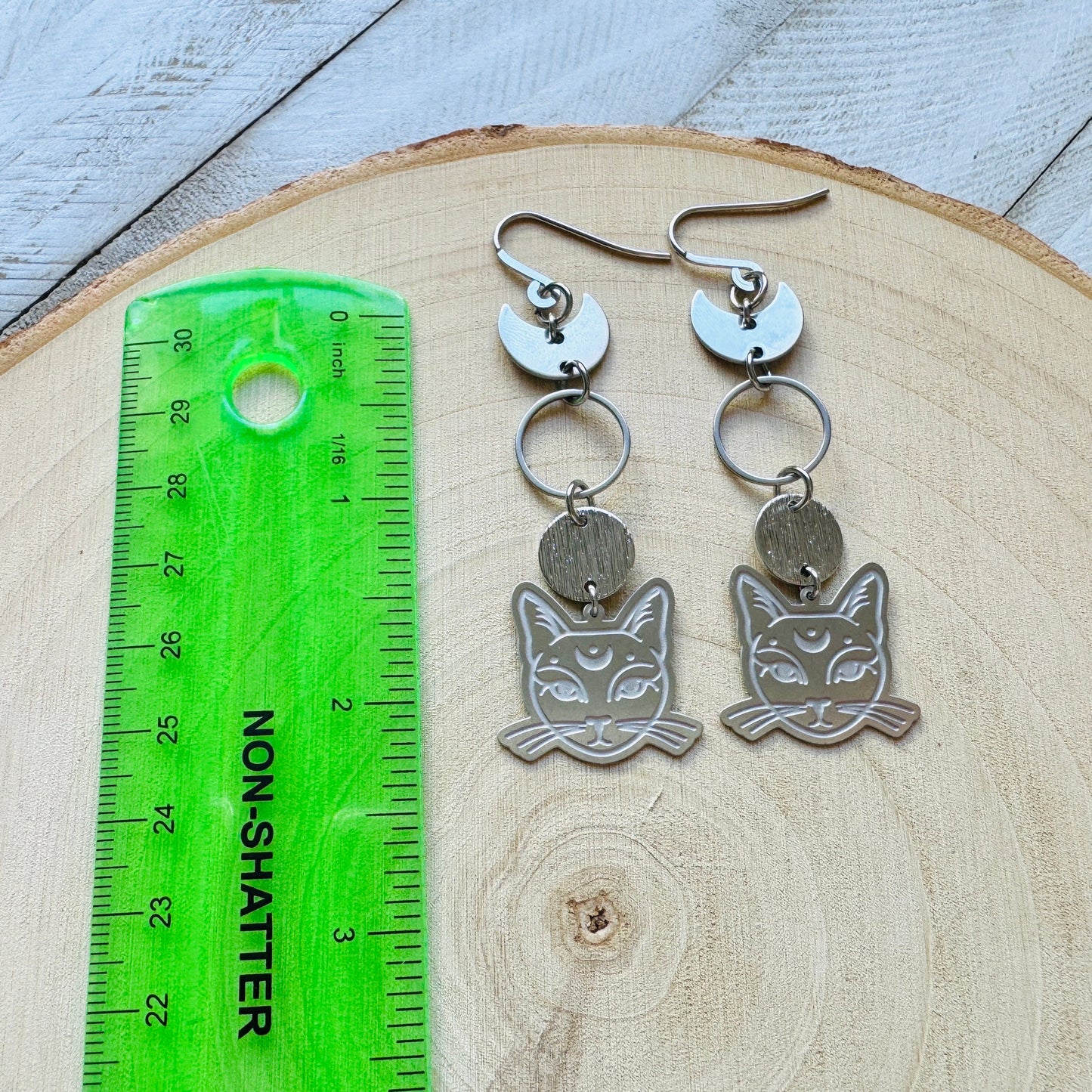 Silver Cat Moon Earrings