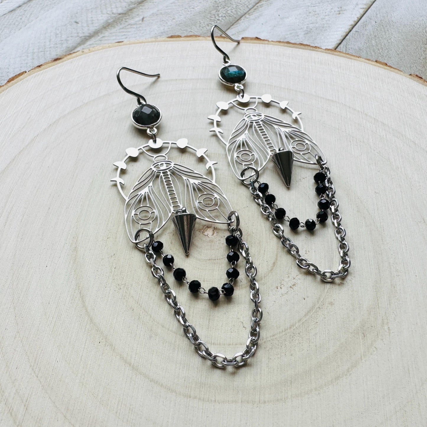 Labradorite Moth Earrings