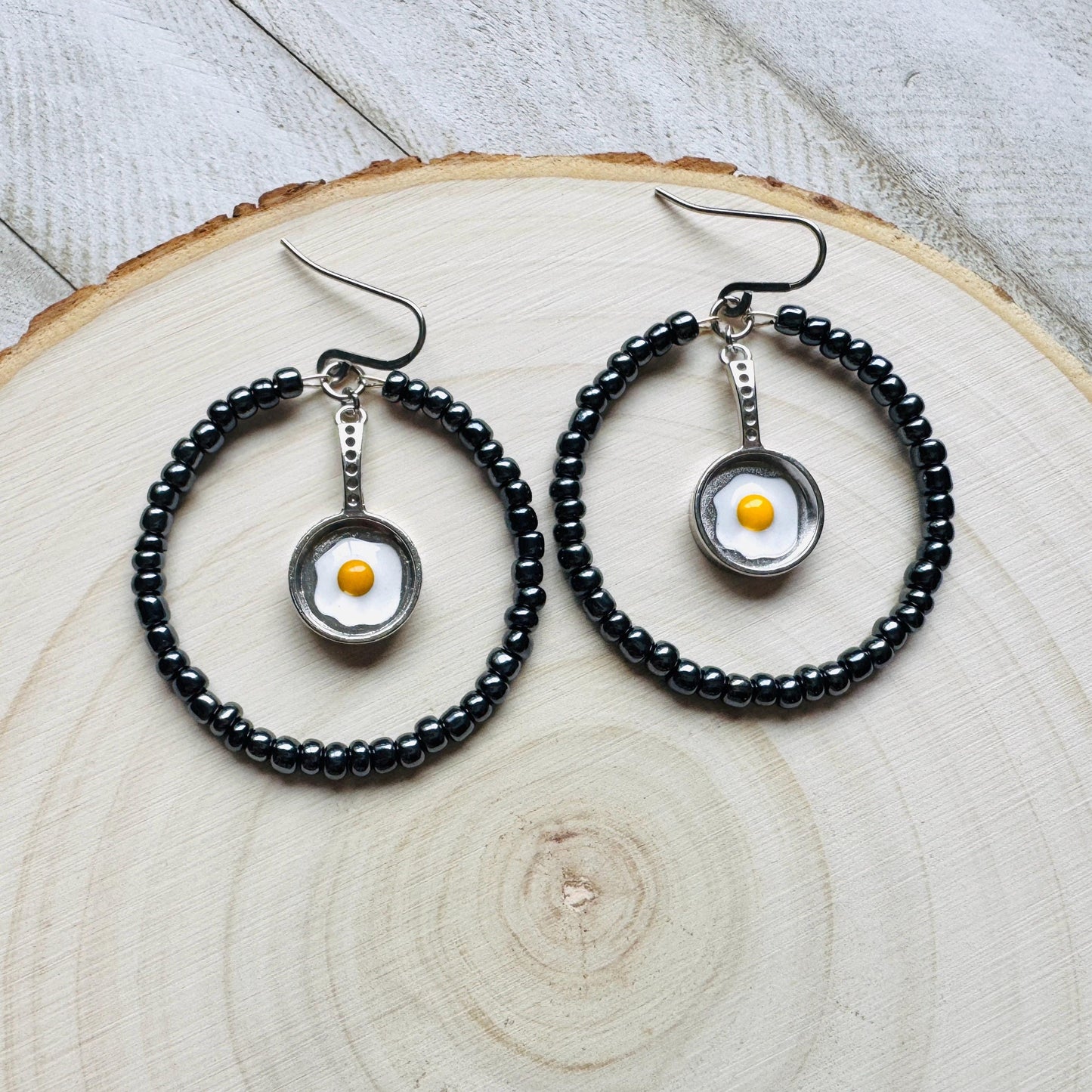 Fried Egg Beaded Hoop Earrings