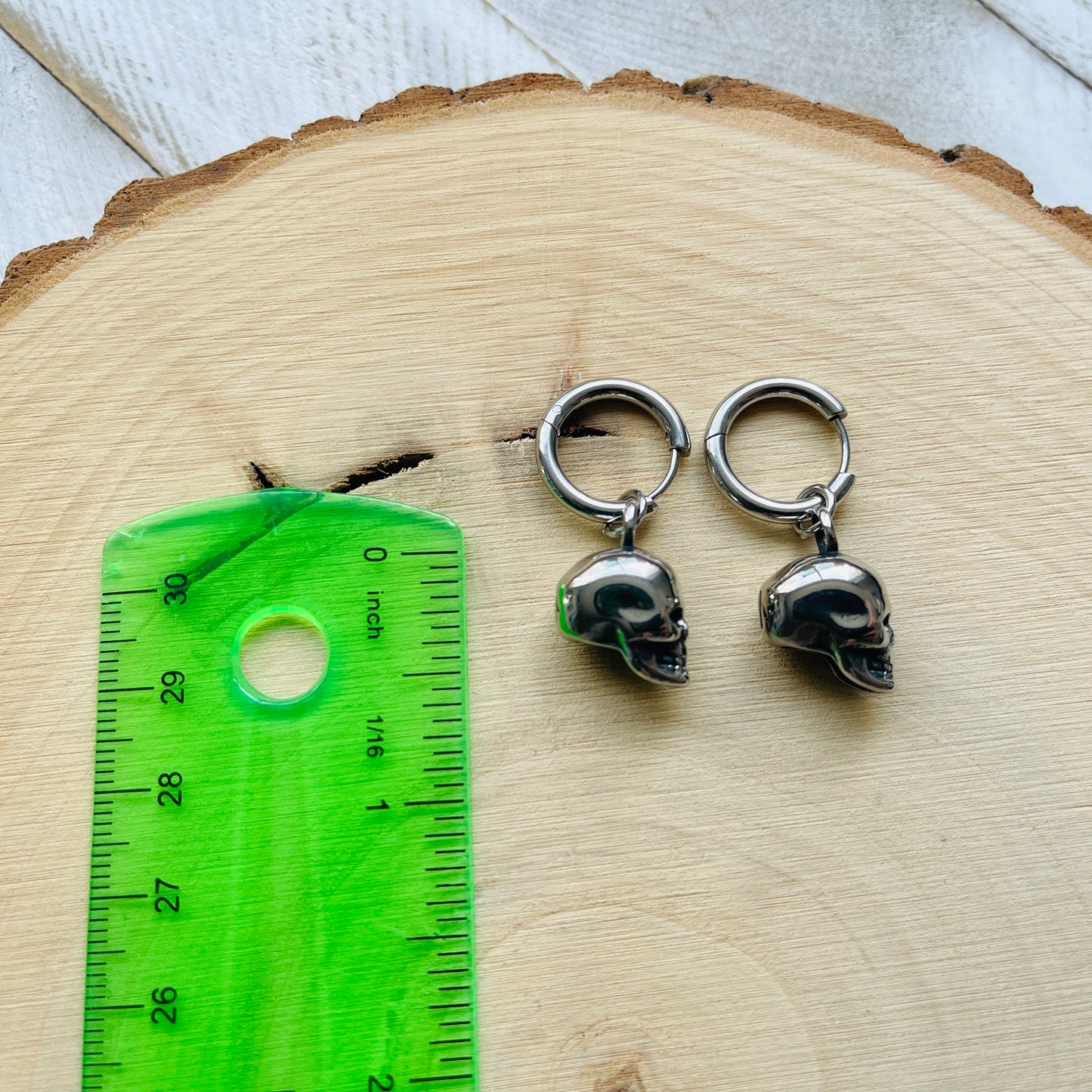 Silver Skull Huggie Hoop Earrings
