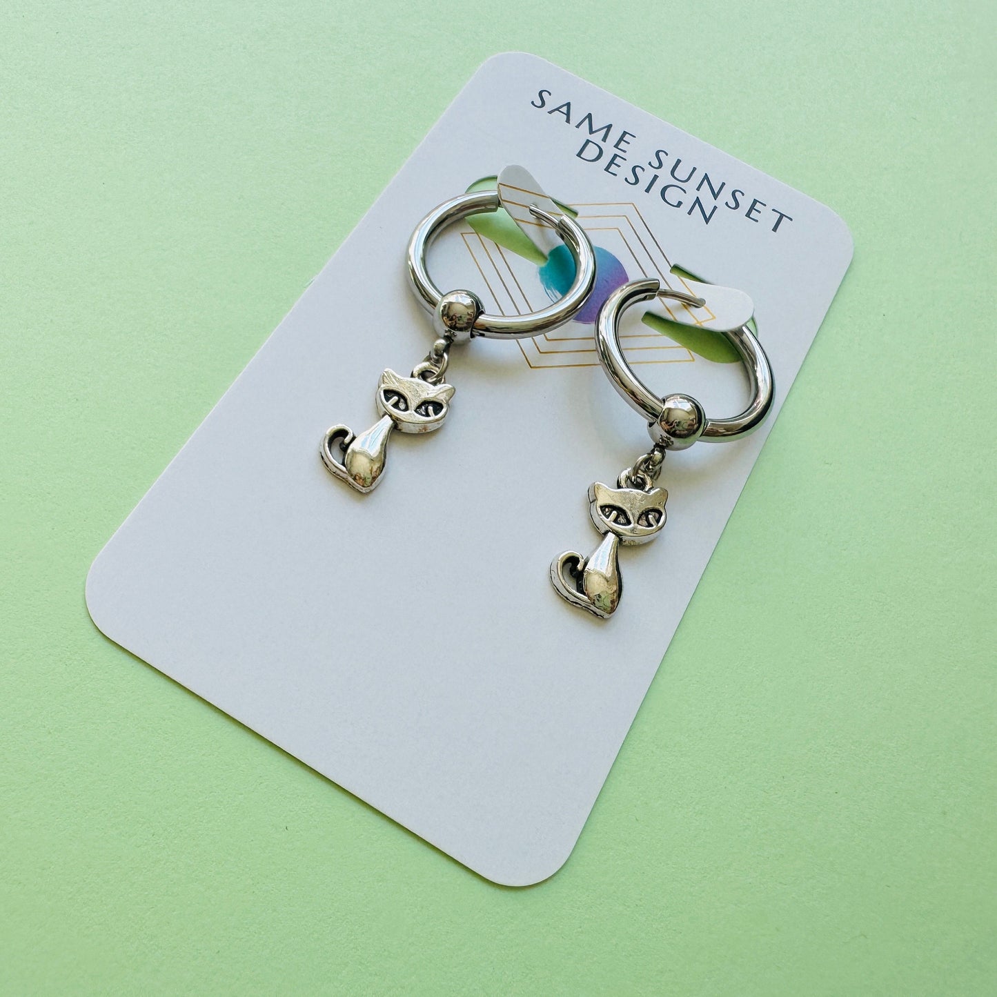 Silver Cat Huggie Hoop Earrings