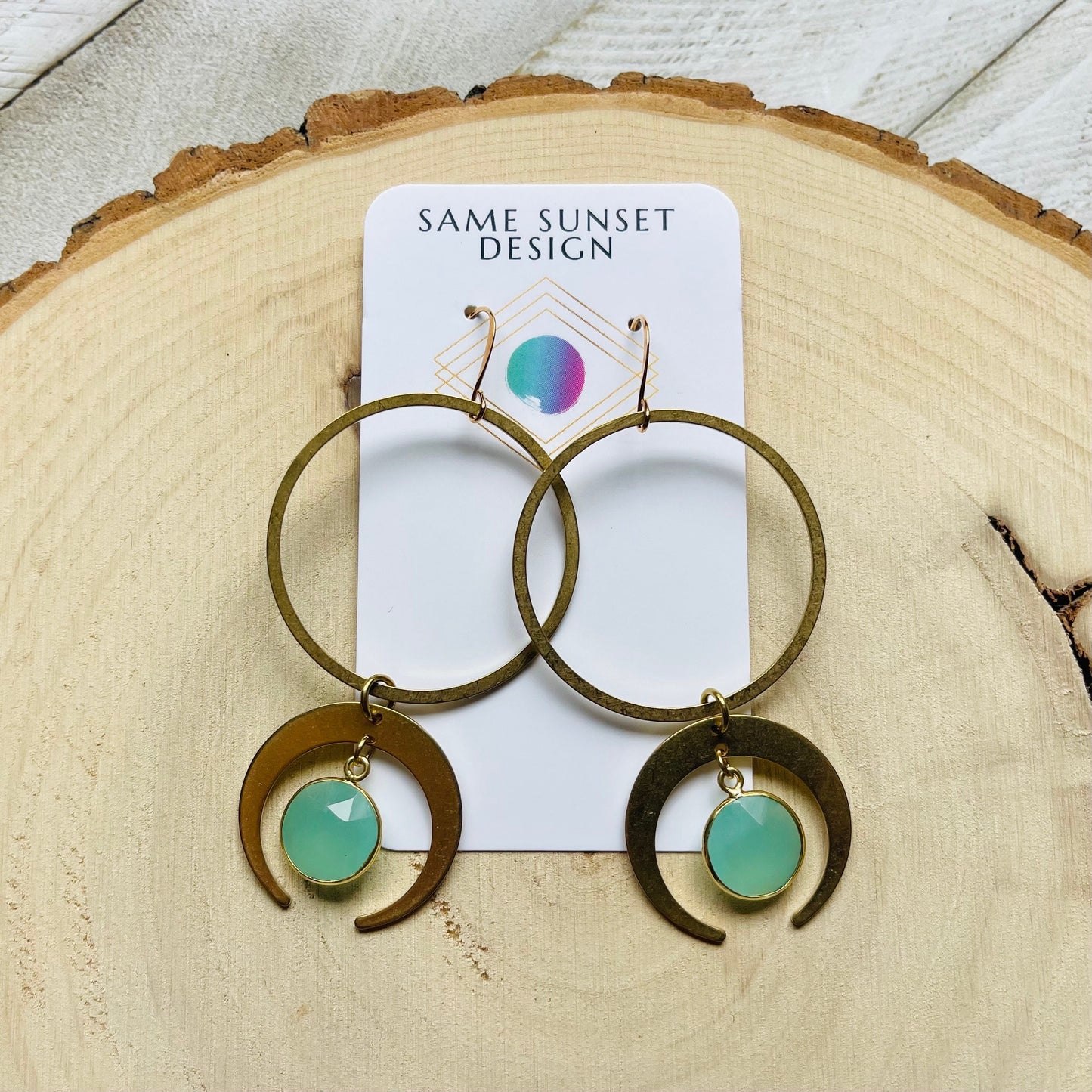Aqua Chalcedony Moon Hoop Earrings