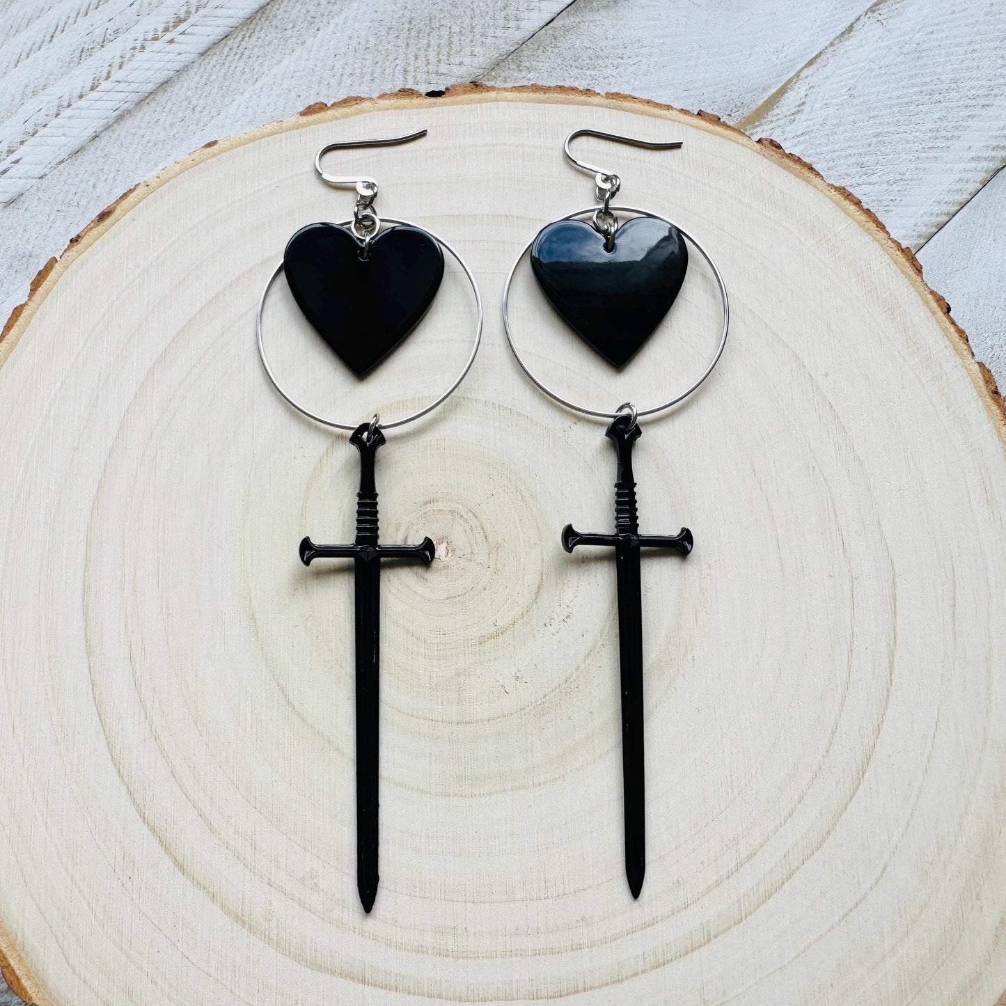 Black Heart Sword Earrings