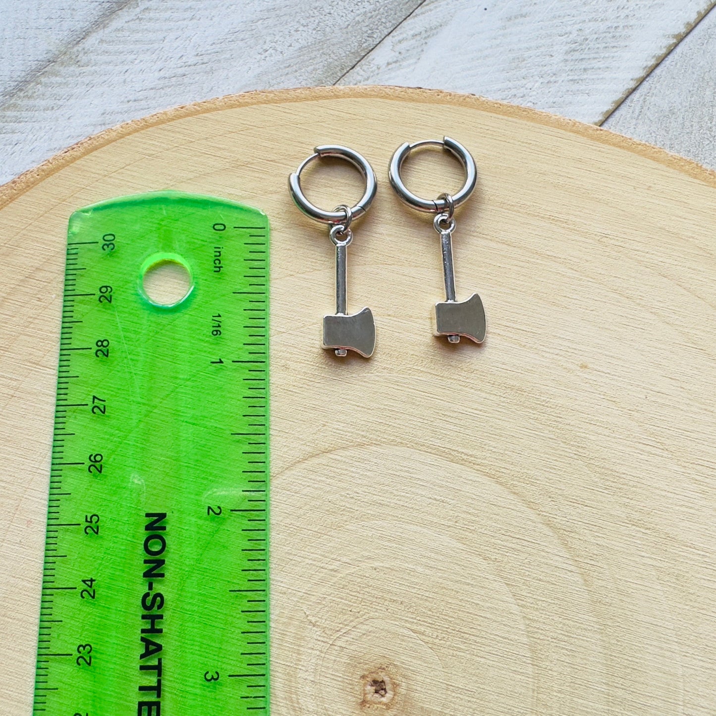 Silver Axe Huggie Hoops