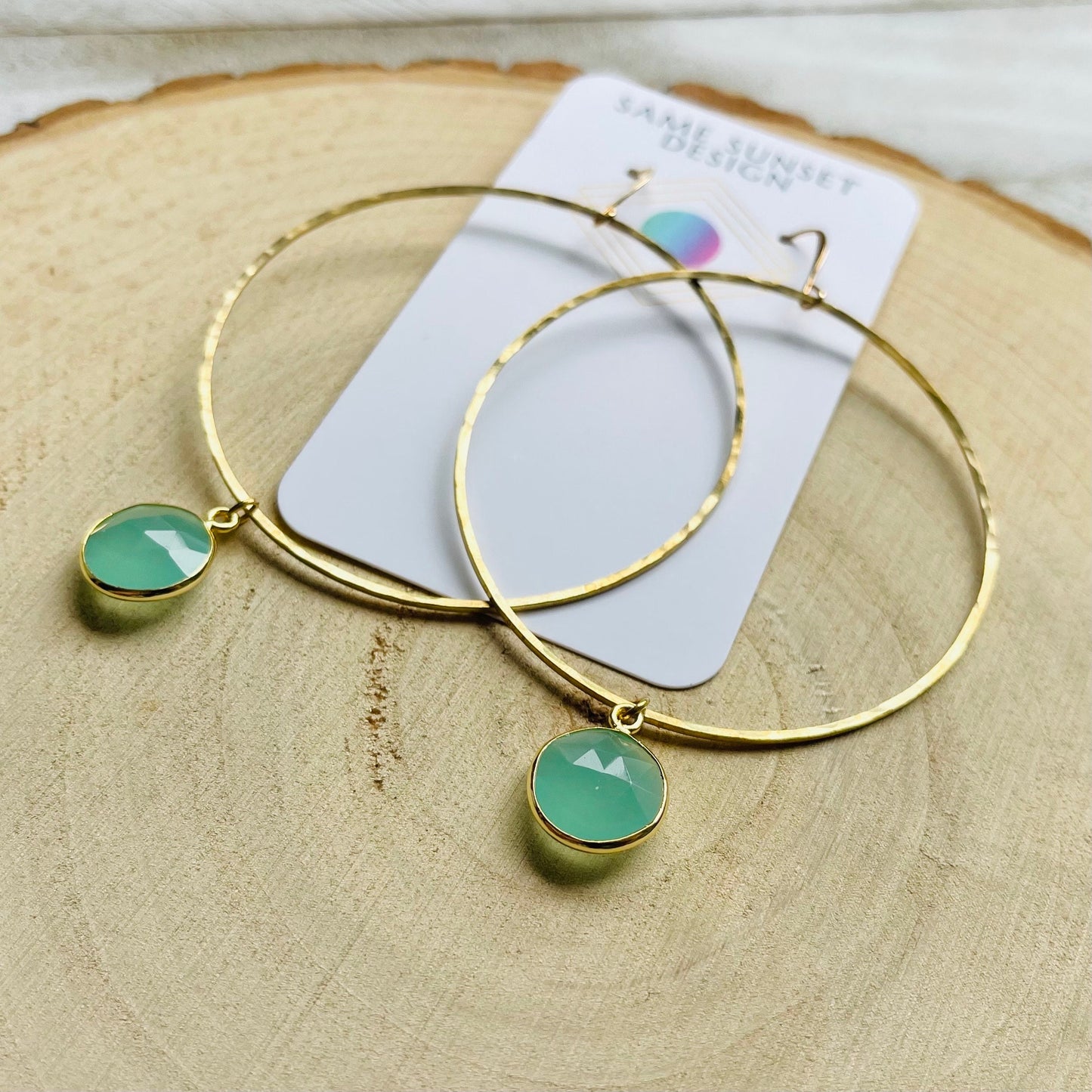 Aqua Chalcedony Hoop Earrings