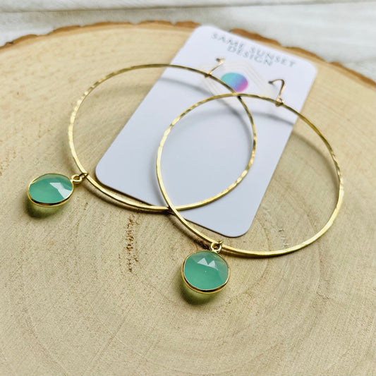 Aqua Chalcedony Hoop Earrings