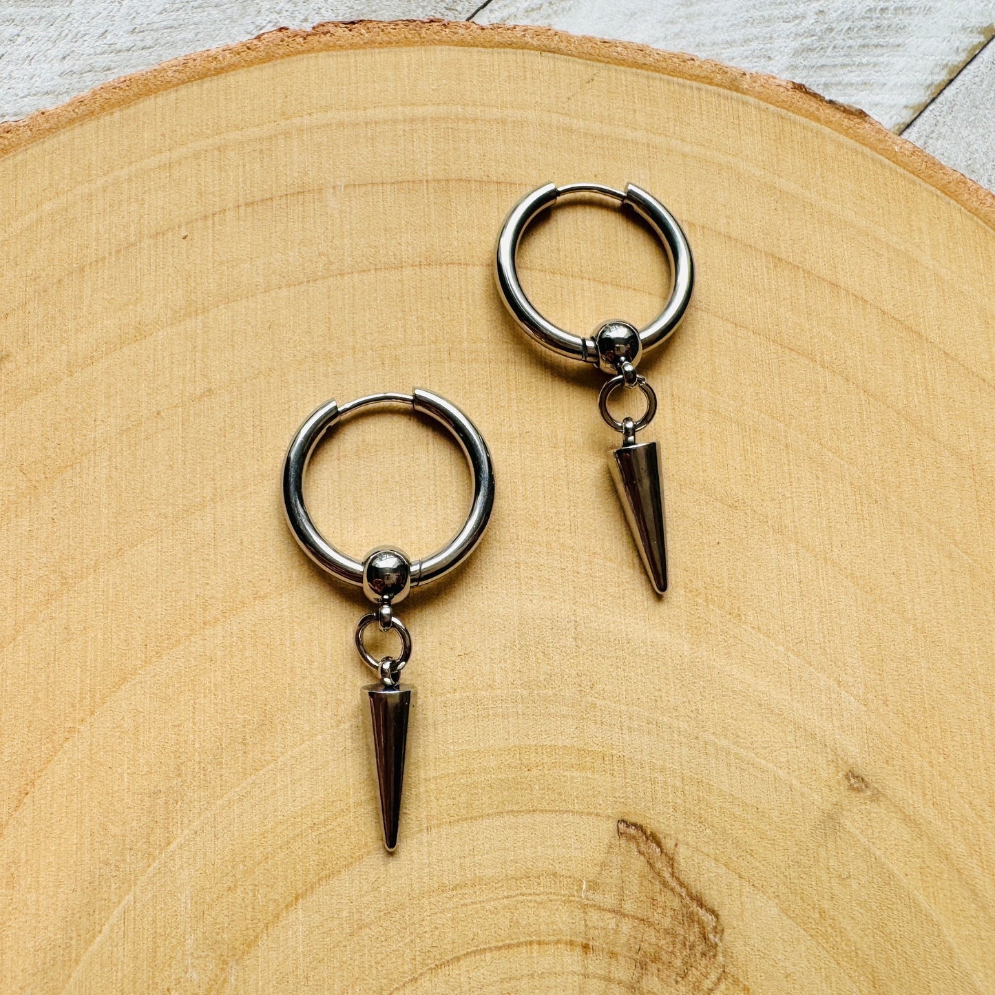 Silver Huggie Hoop Spike Earrings