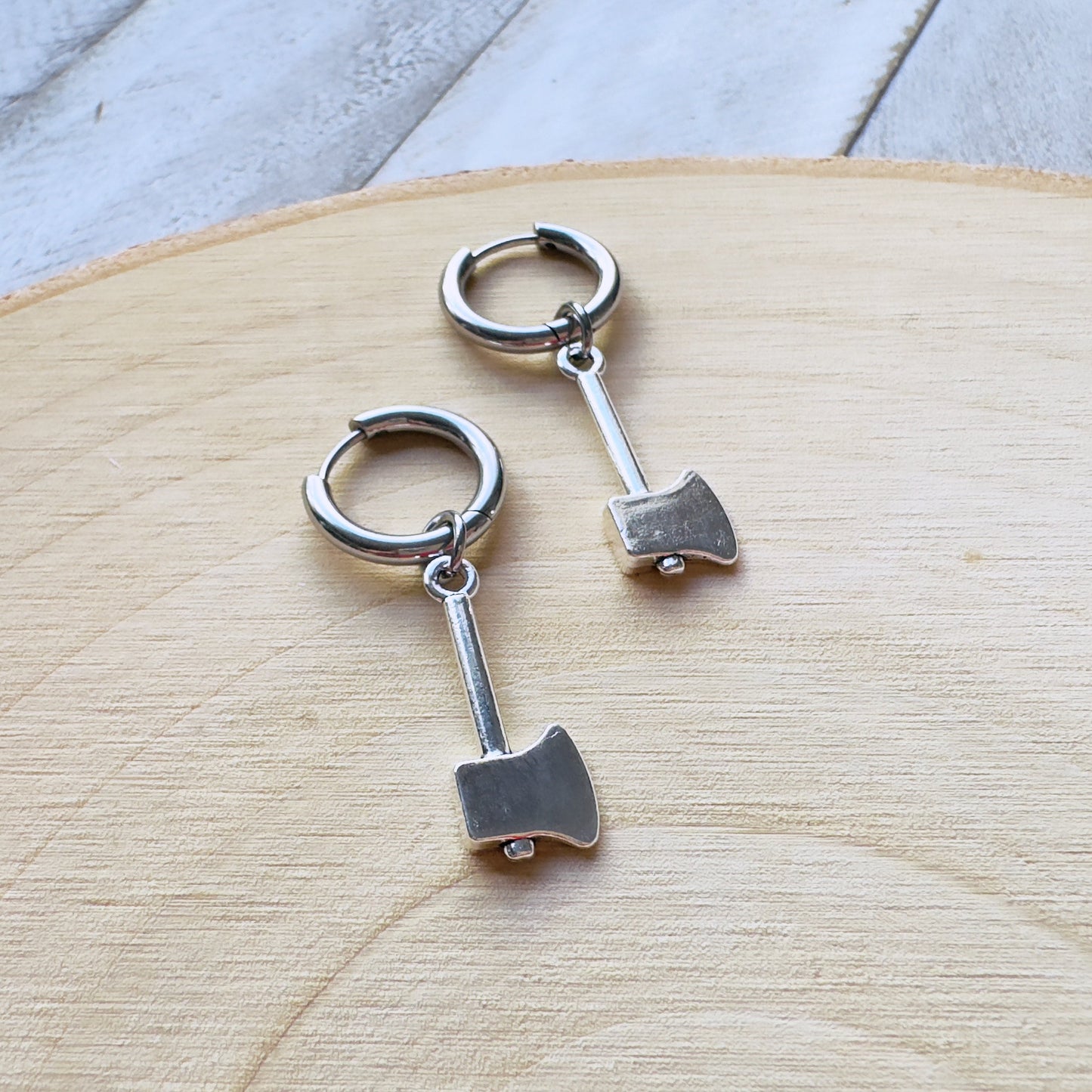 Silver Axe Huggie Hoops