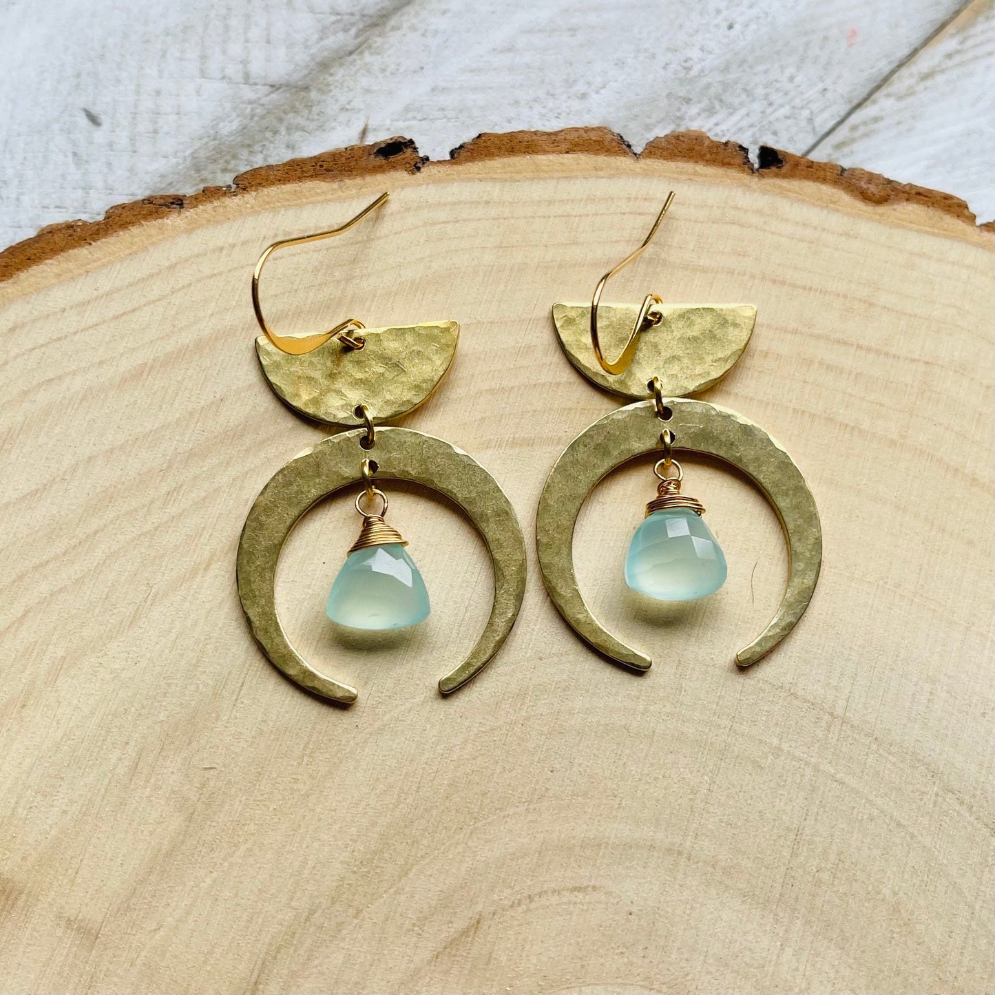 Aqua Chalcedony Moon Earrings
