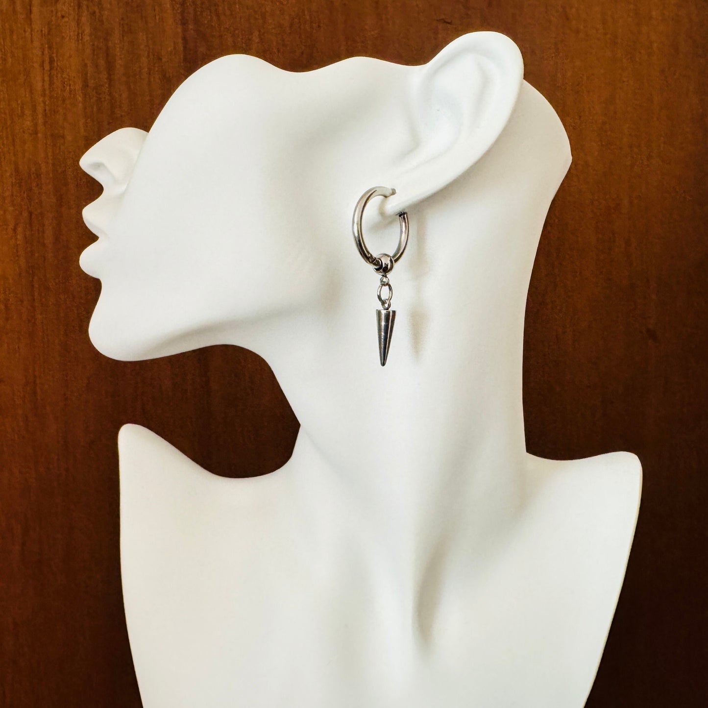 Silver Huggie Hoop Spike Earrings