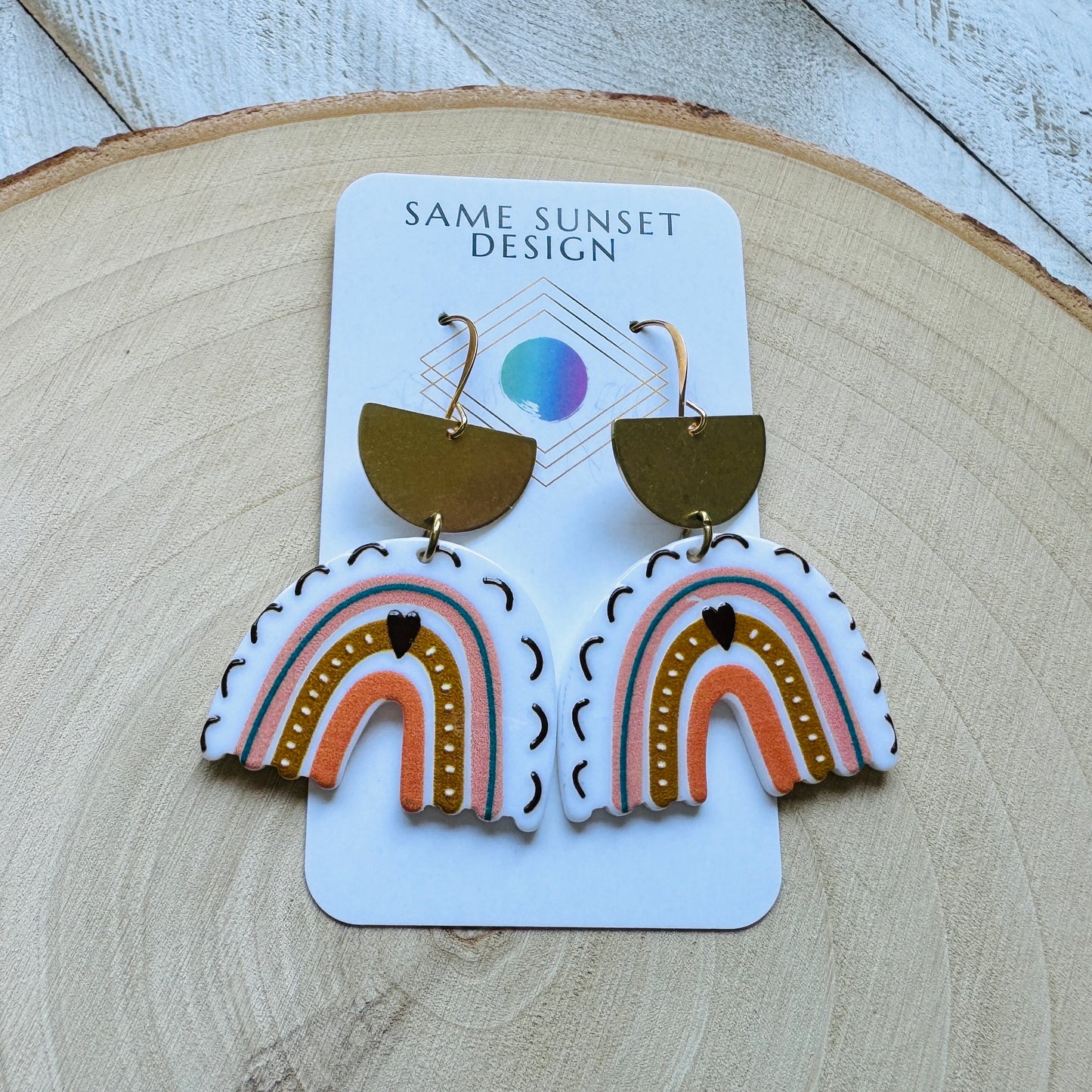 Brass Rainbow Dangle Earrings