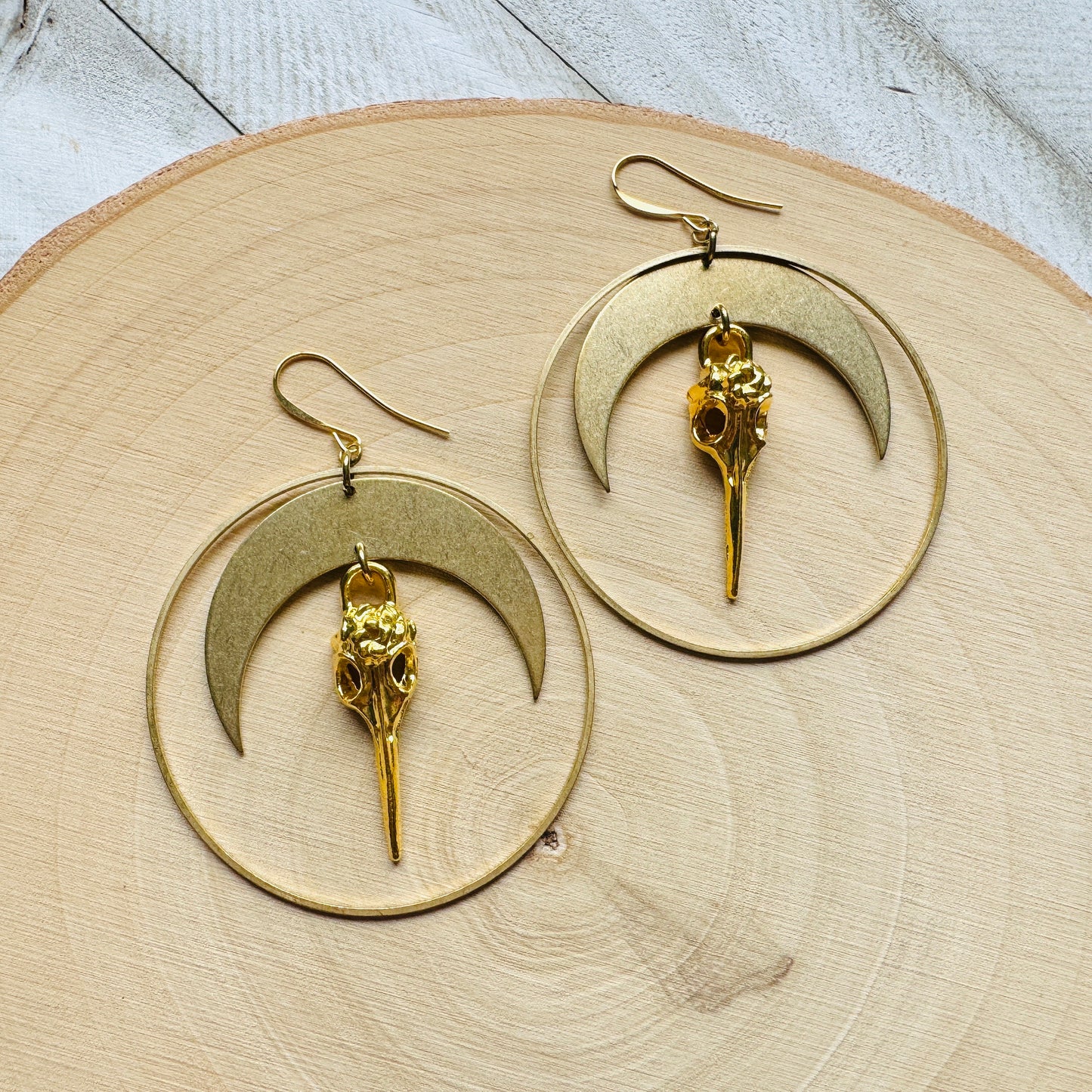 Bird Skull Moon Earrings