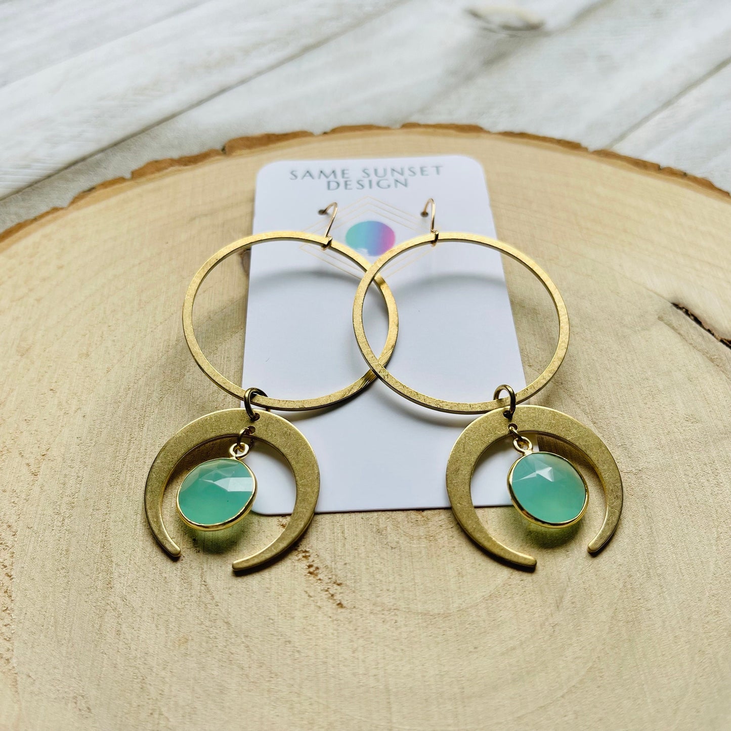 Aqua Chalcedony Moon Hoop Earrings