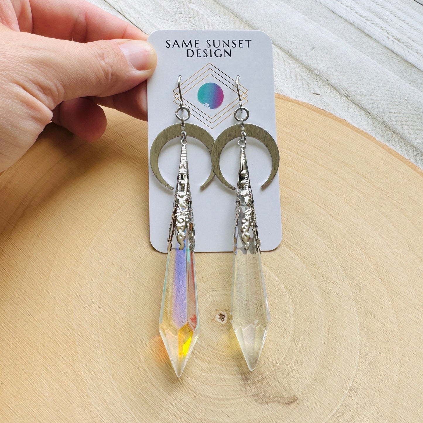 Crescent Moon Crystal Earrings