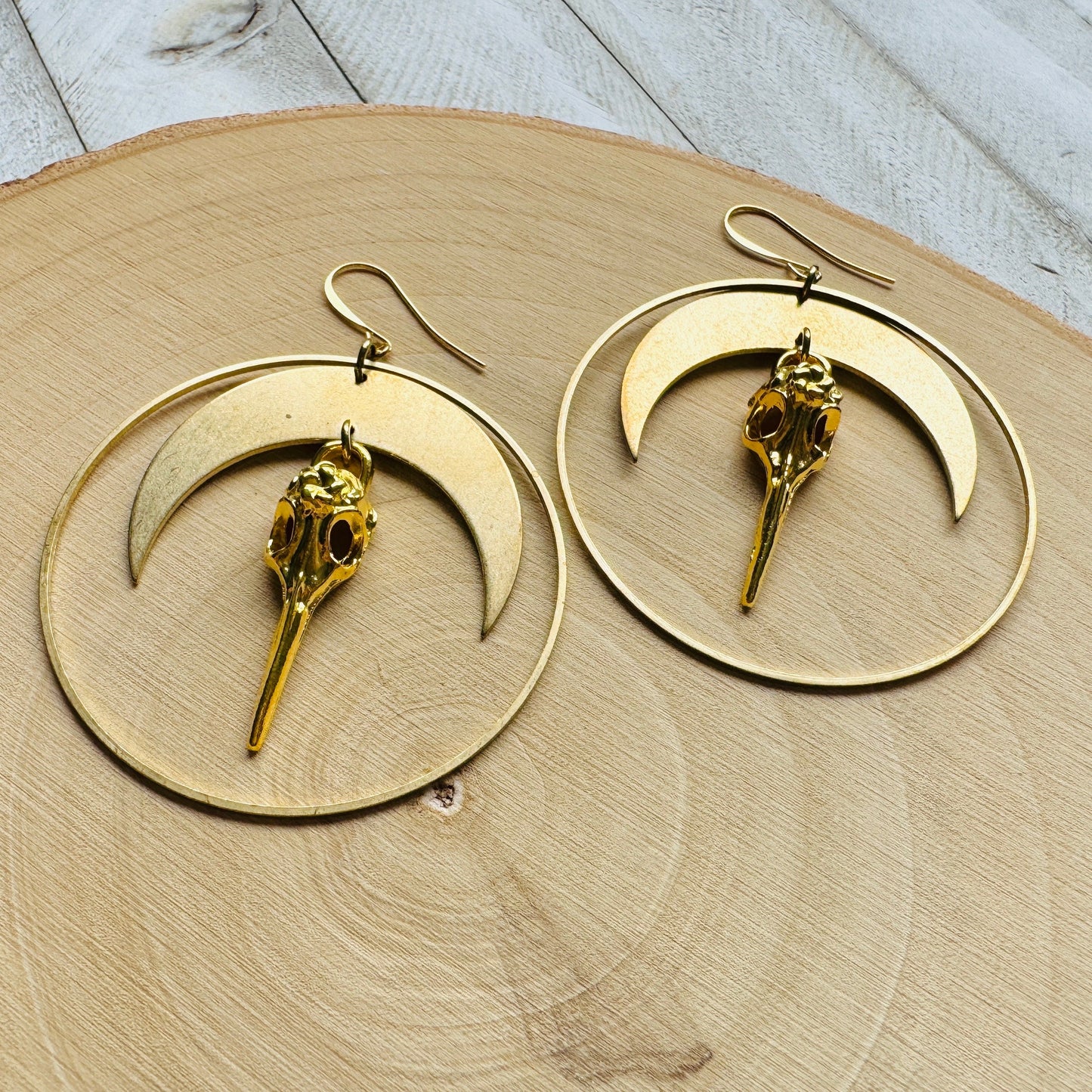Bird Skull Moon Earrings