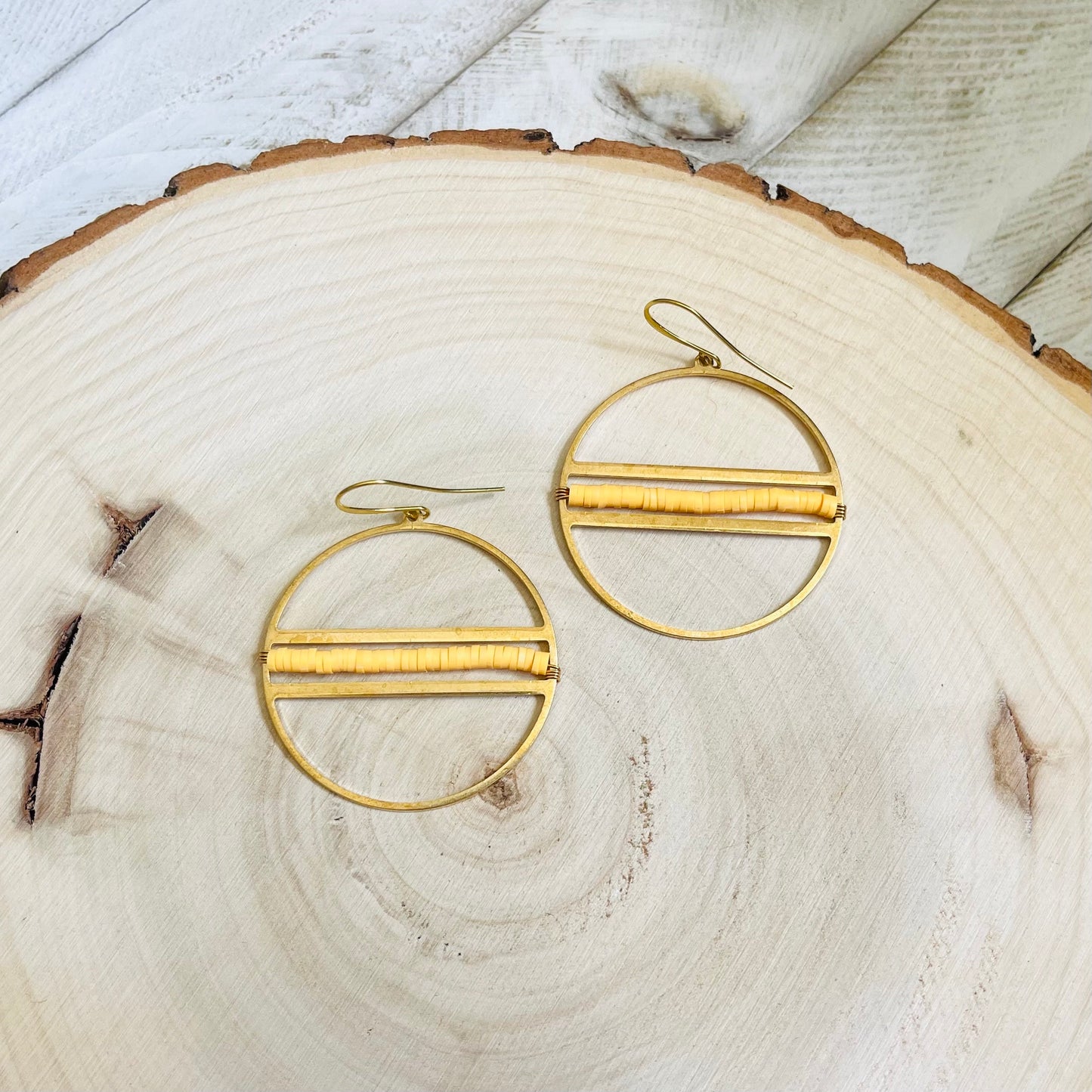Yellow Heishi Bead Hoop Earrings